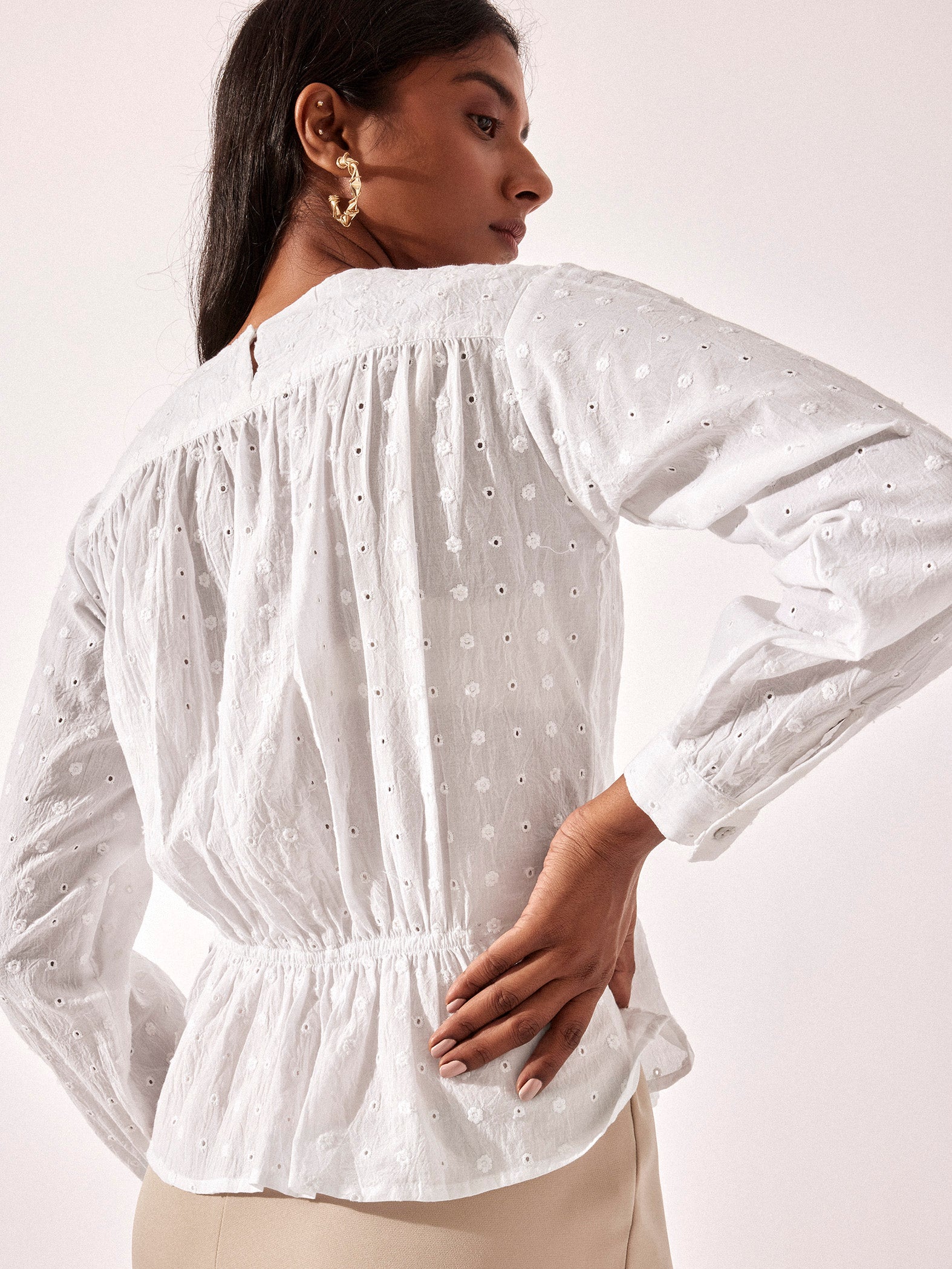 White Schiffli Elasticated Waist Top