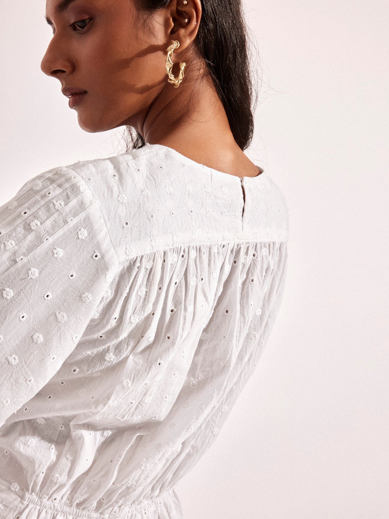 White Schiffli Elasticated Waist Top