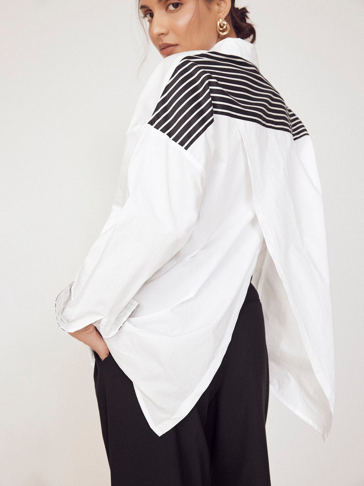 White Striped Overlap Back Shirt
White Striped Overlap Back Shirt