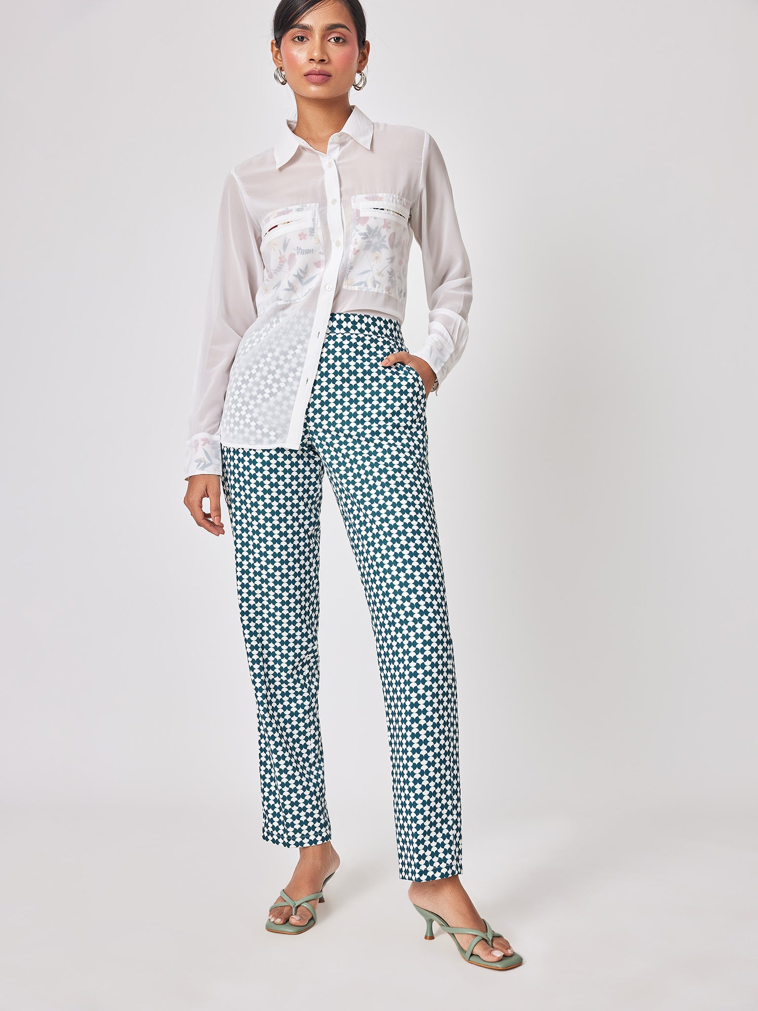 White & Teal Geo Print Trousers
White & Teal Geo Print Trousers
