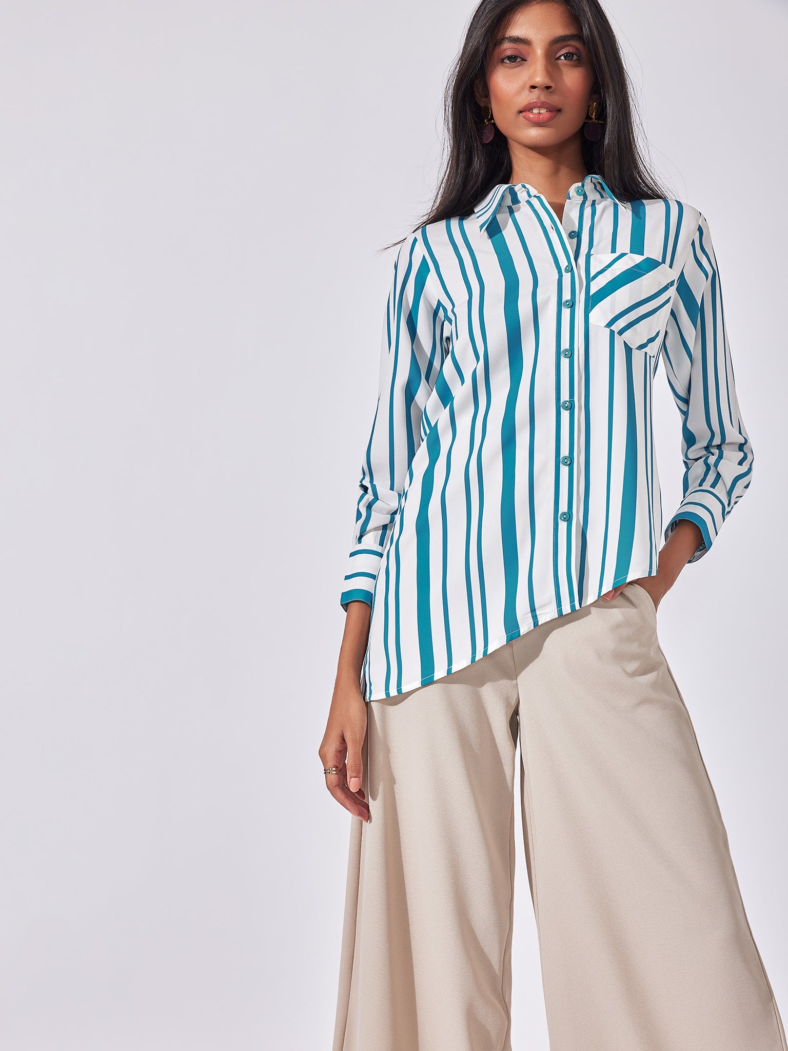Azure Striped Asymmetric Shirt
Azure Striped Asymmetric Shirt