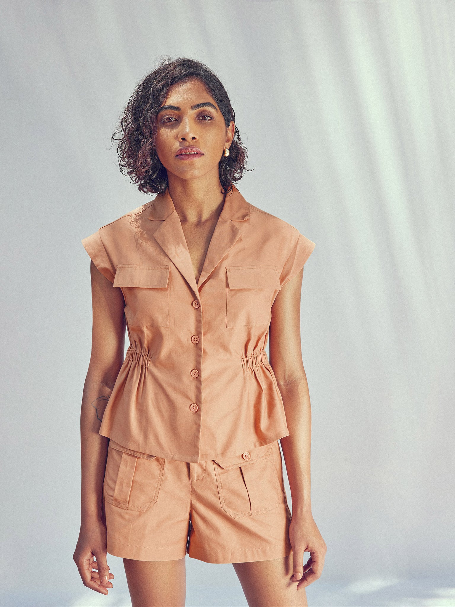 Beige Lapel Collar Shacket
Beige Lapel Collar Shacket