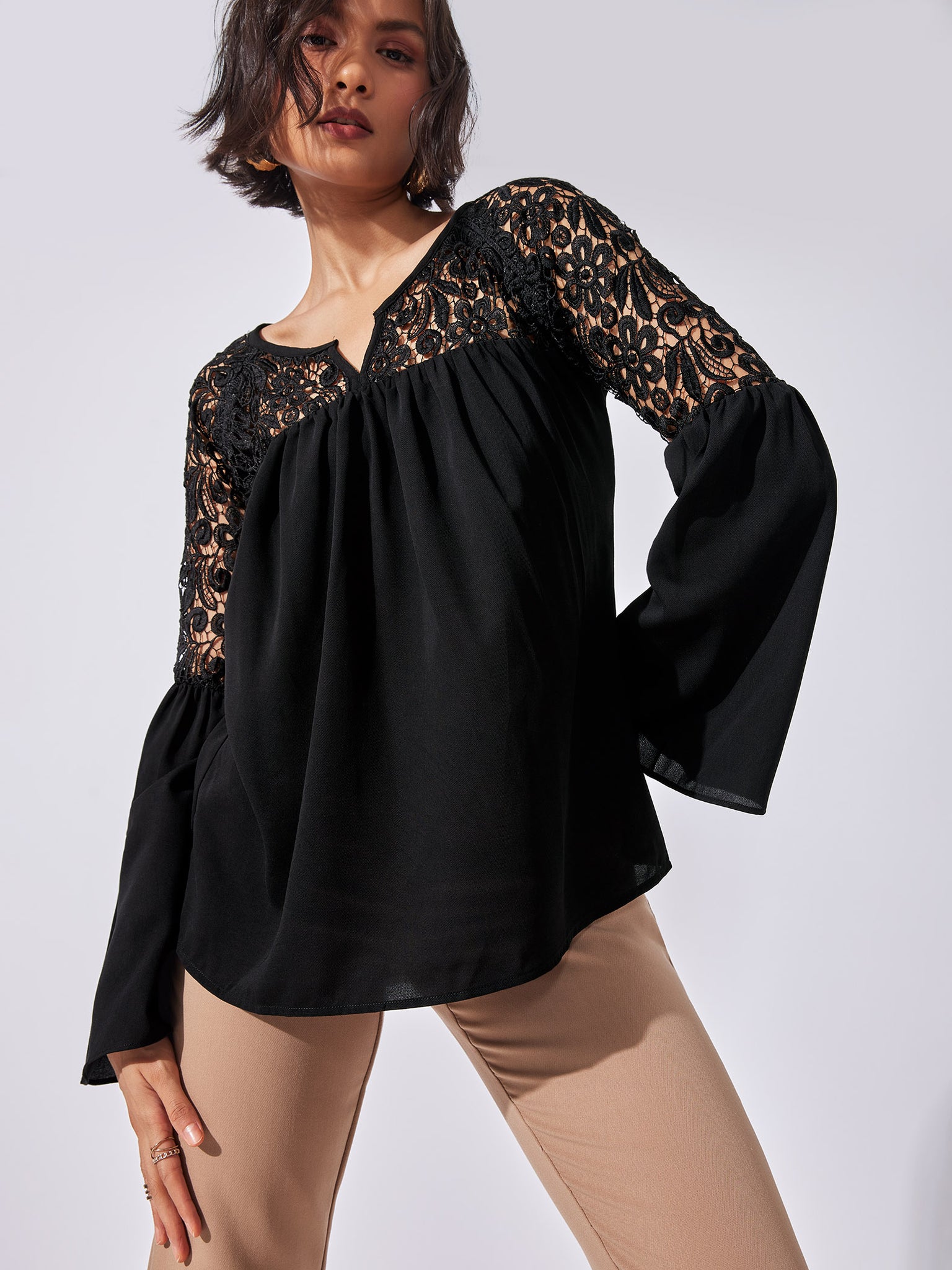 Black Gathered Lace Top
Black Gathered Lace Top