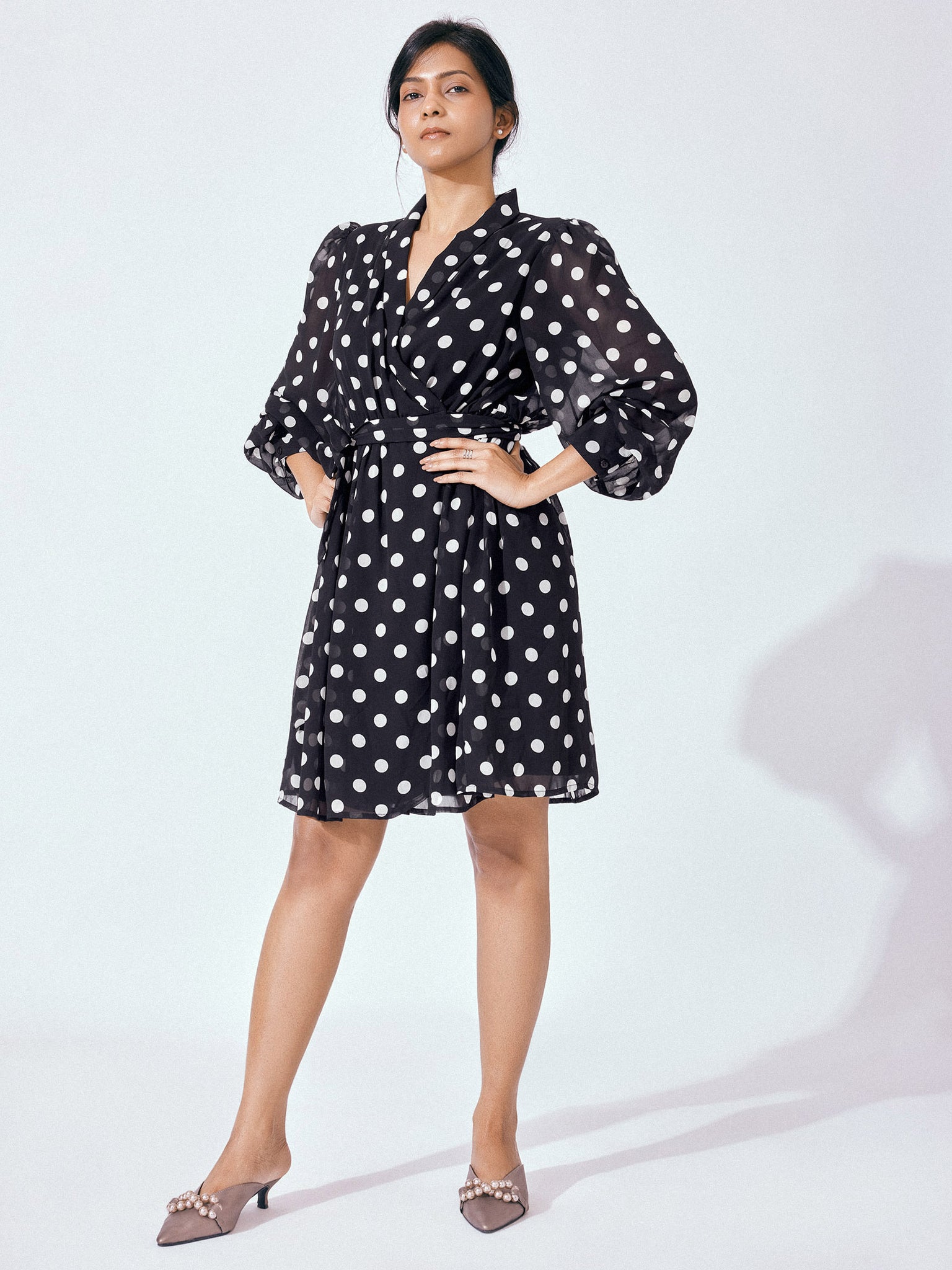 Black Polka Wrap Mini Dress
Black Polka Wrap Mini Dress