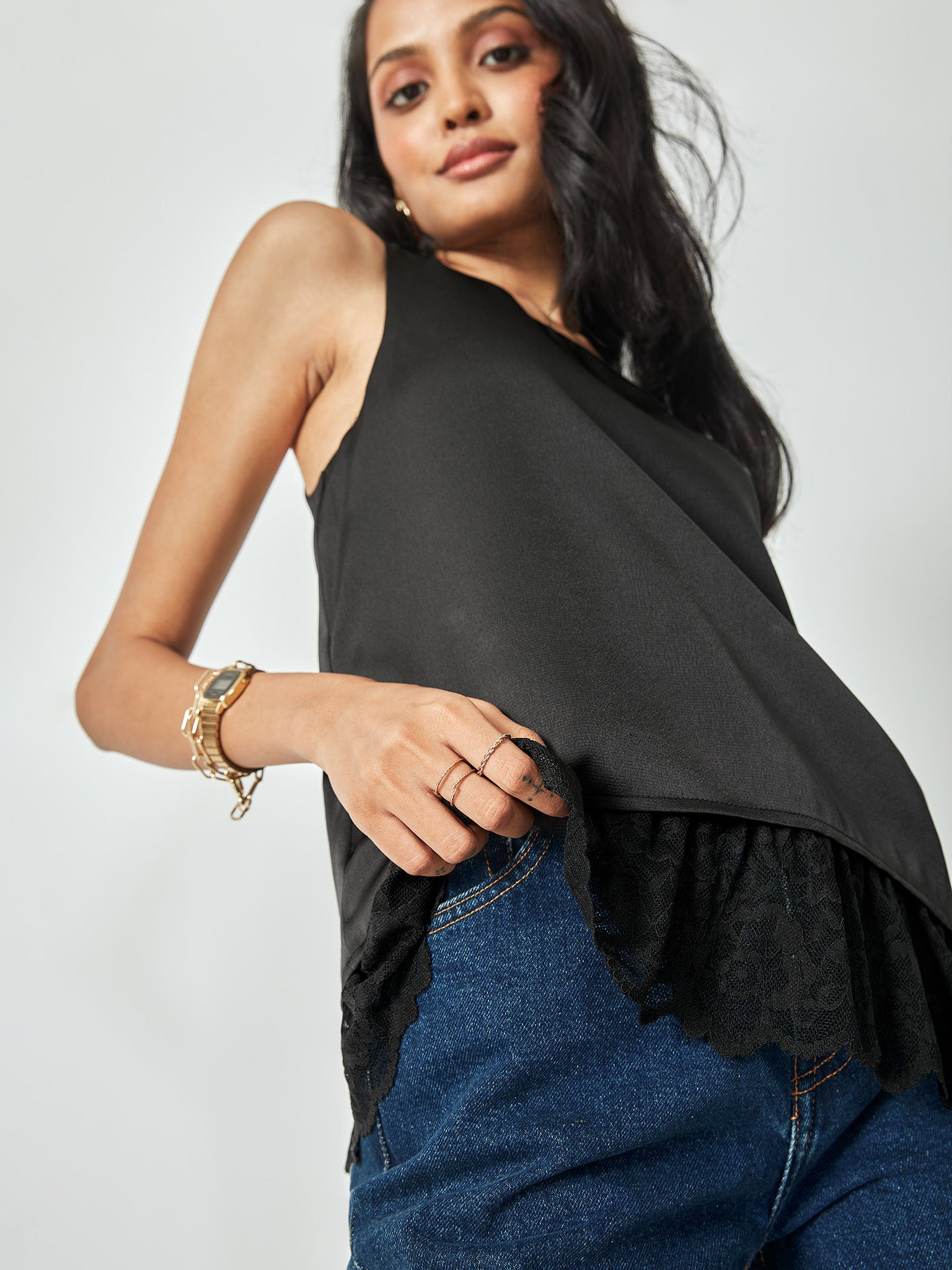 Black Satin Lace Insert Tank Top
Black Satin Lace Insert Tank Top