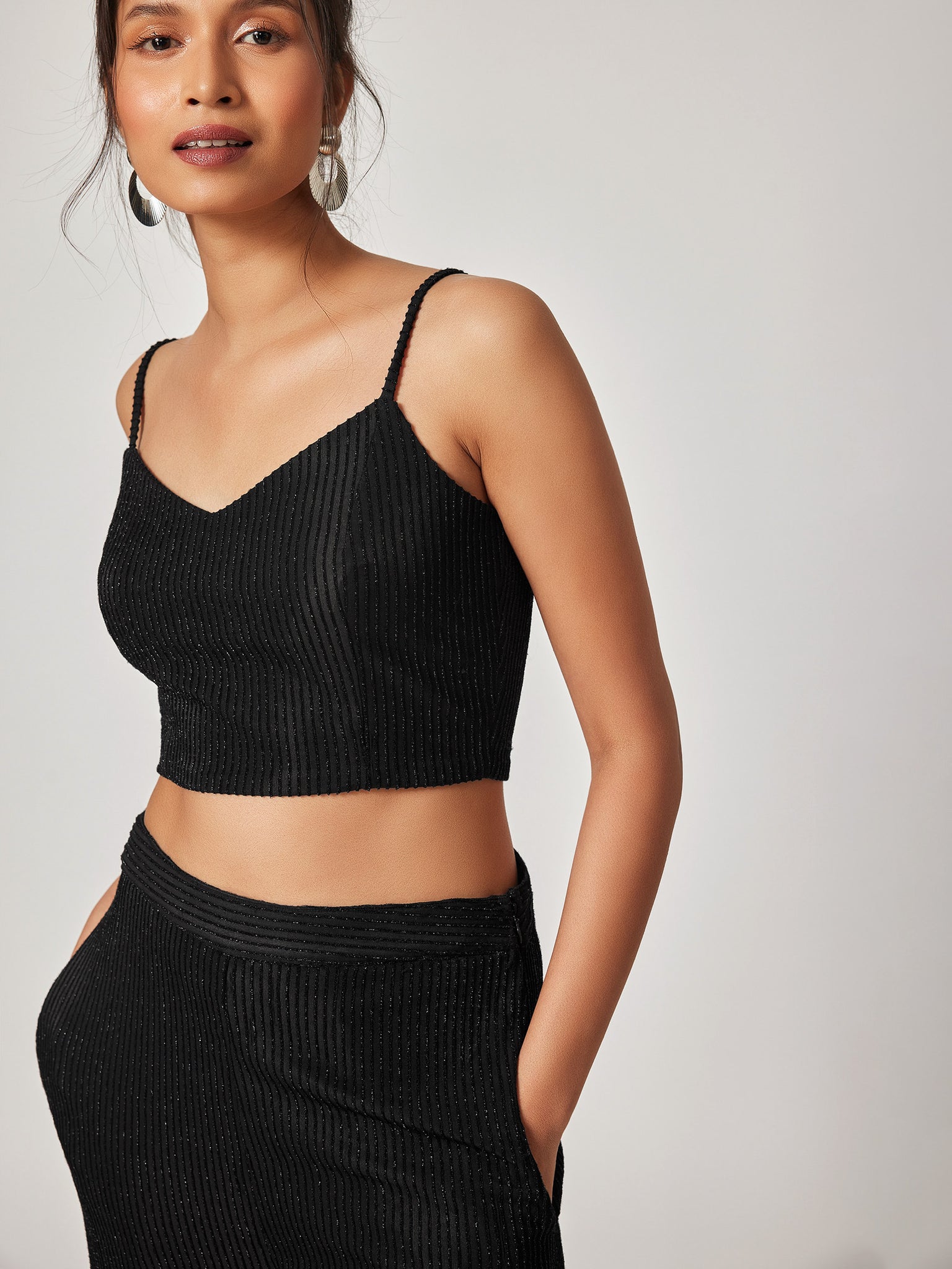 Black Shimmer Stripe Crop Top
Black Shimmer Stripe Crop Top