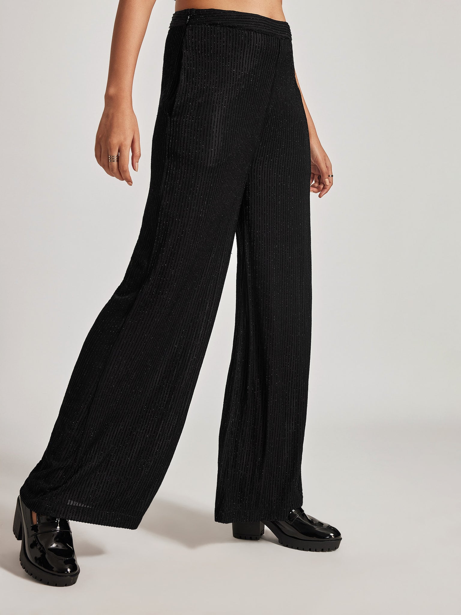 Black Shimmer Stripe Pants 
Black Shimmer Stripe Pants