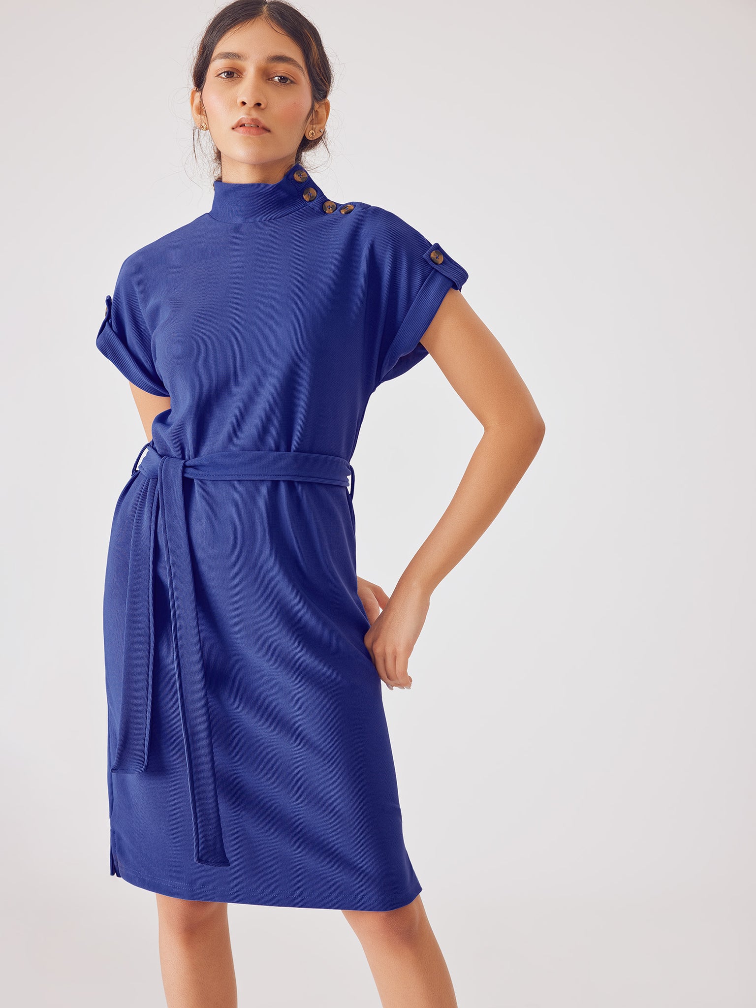 Blue Buttoned High Neck Dress
Blue Buttoned High Neck Dress