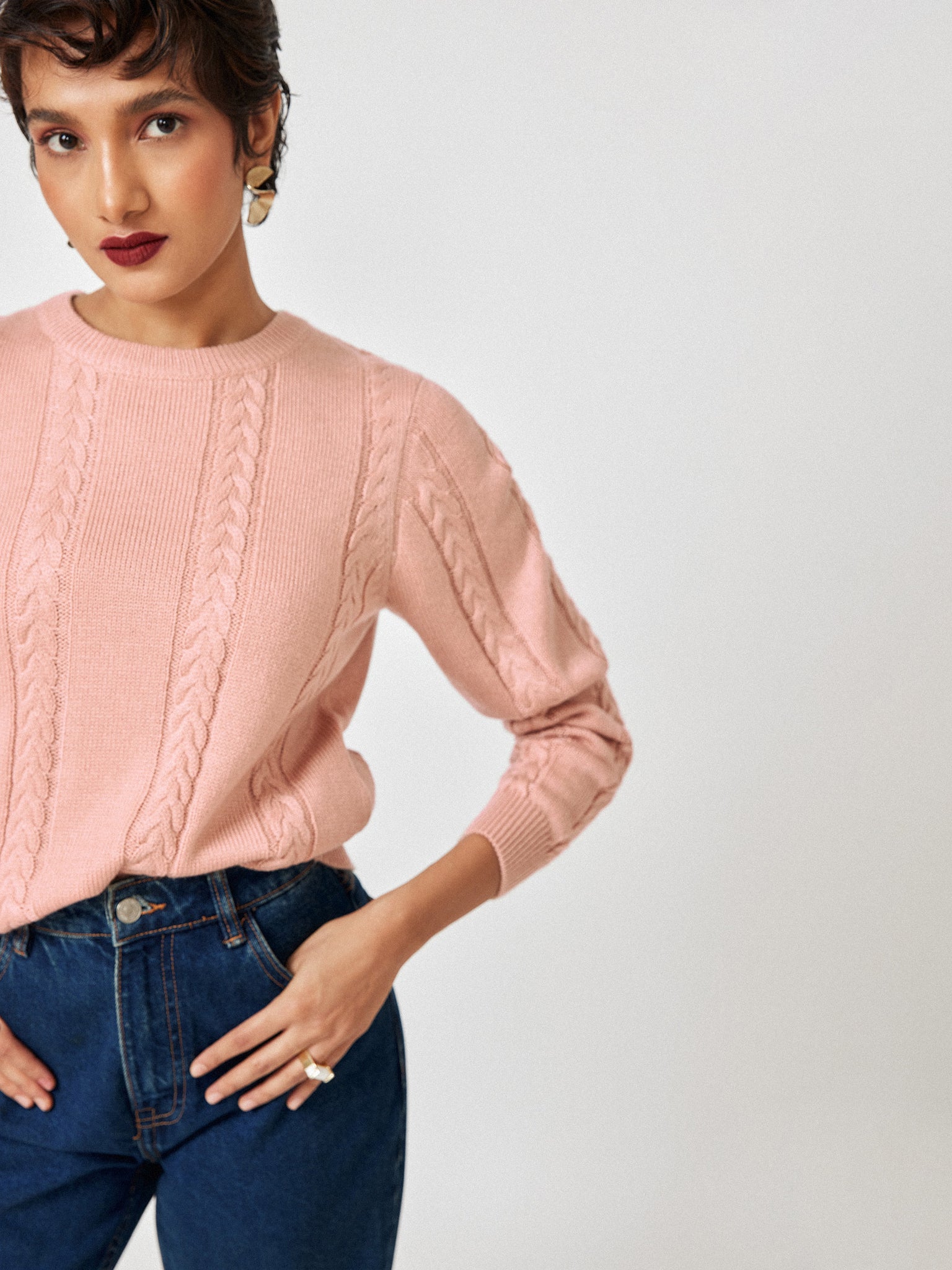 Blush Cable Knit Long Sweater 
Blush Cable Knit Long Sweater