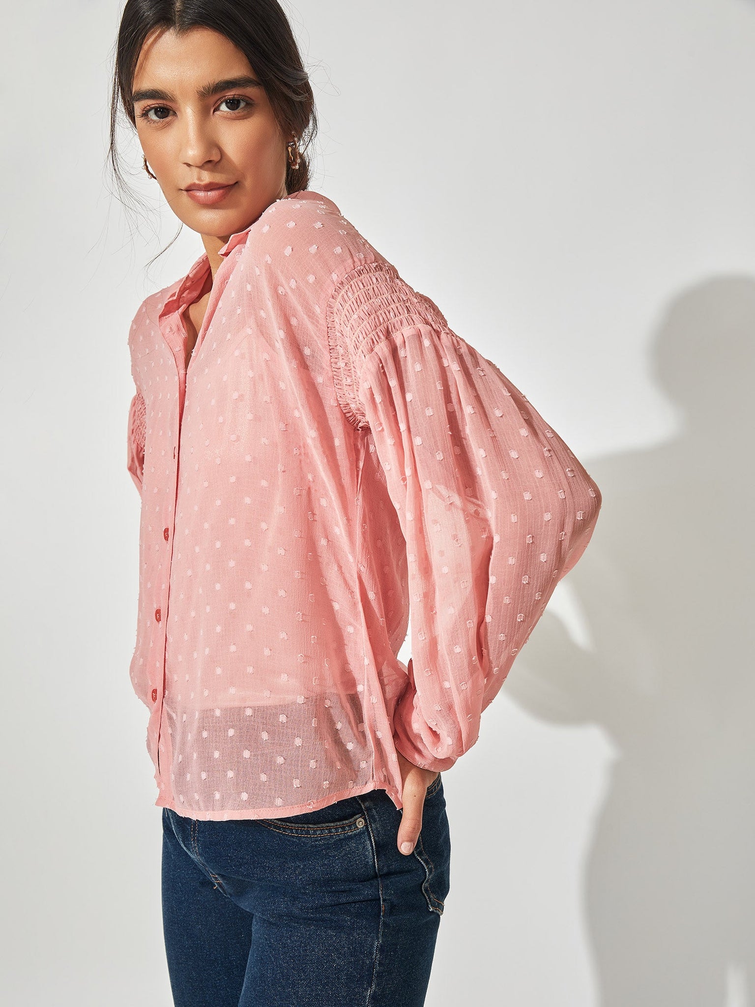 Blush Smocked Sleeve Shirt
Blush Smocked Sleeve Shirt