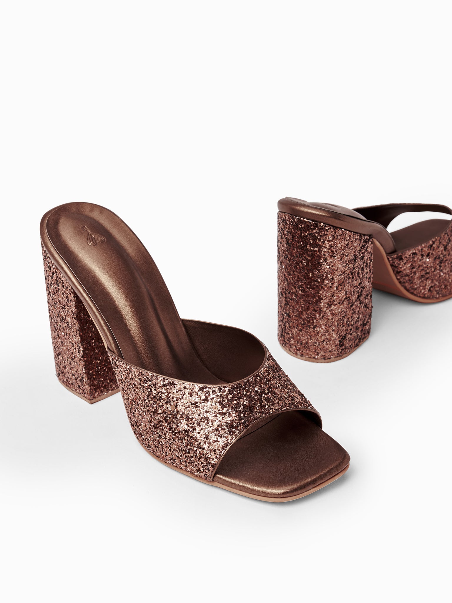 Bronze Glitter Block Heels
Bronze Glitter Block Heels
