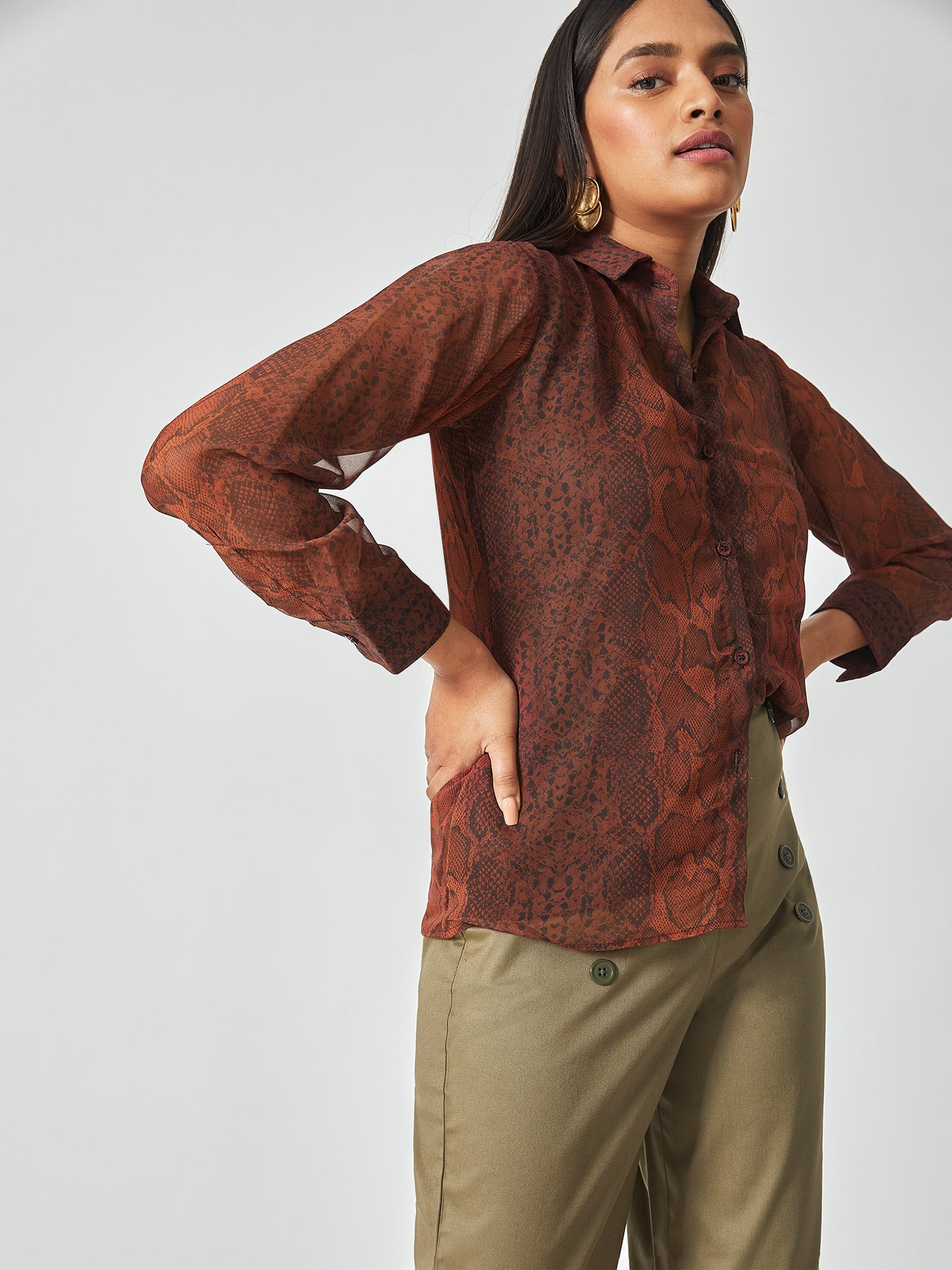 Burnt Orange Snake Print Shirt 
Burnt Orange Snake Print Shirt