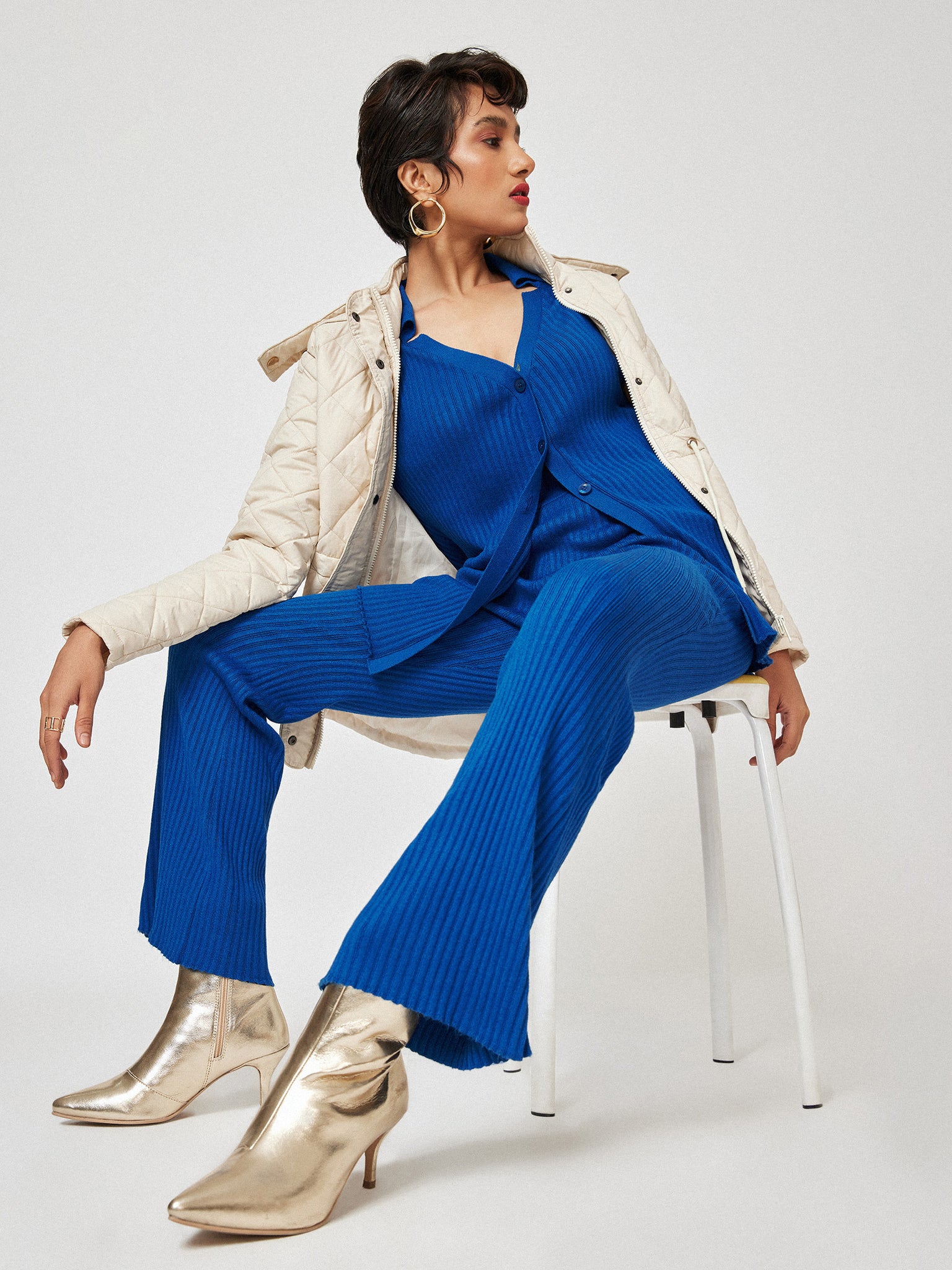 Cobalt Ribbed Flare Pants 
Cobalt Ribbed Flare Pants