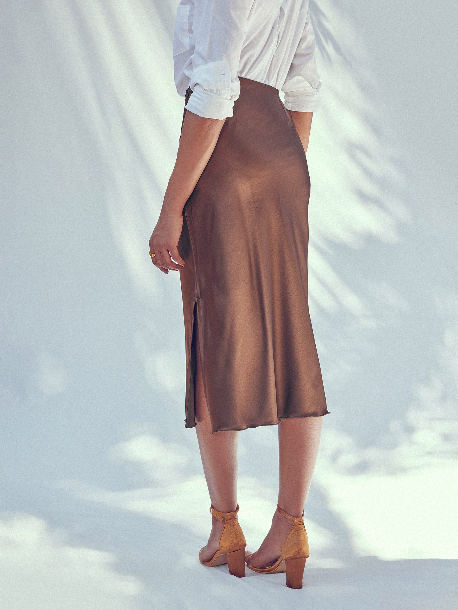 Cocoa Satin Midi Skirt