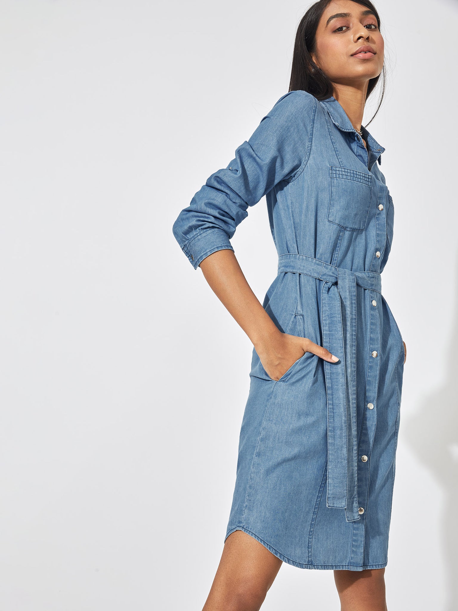 Denim Mini Shirt Dress
Denim Mini Shirt Dress