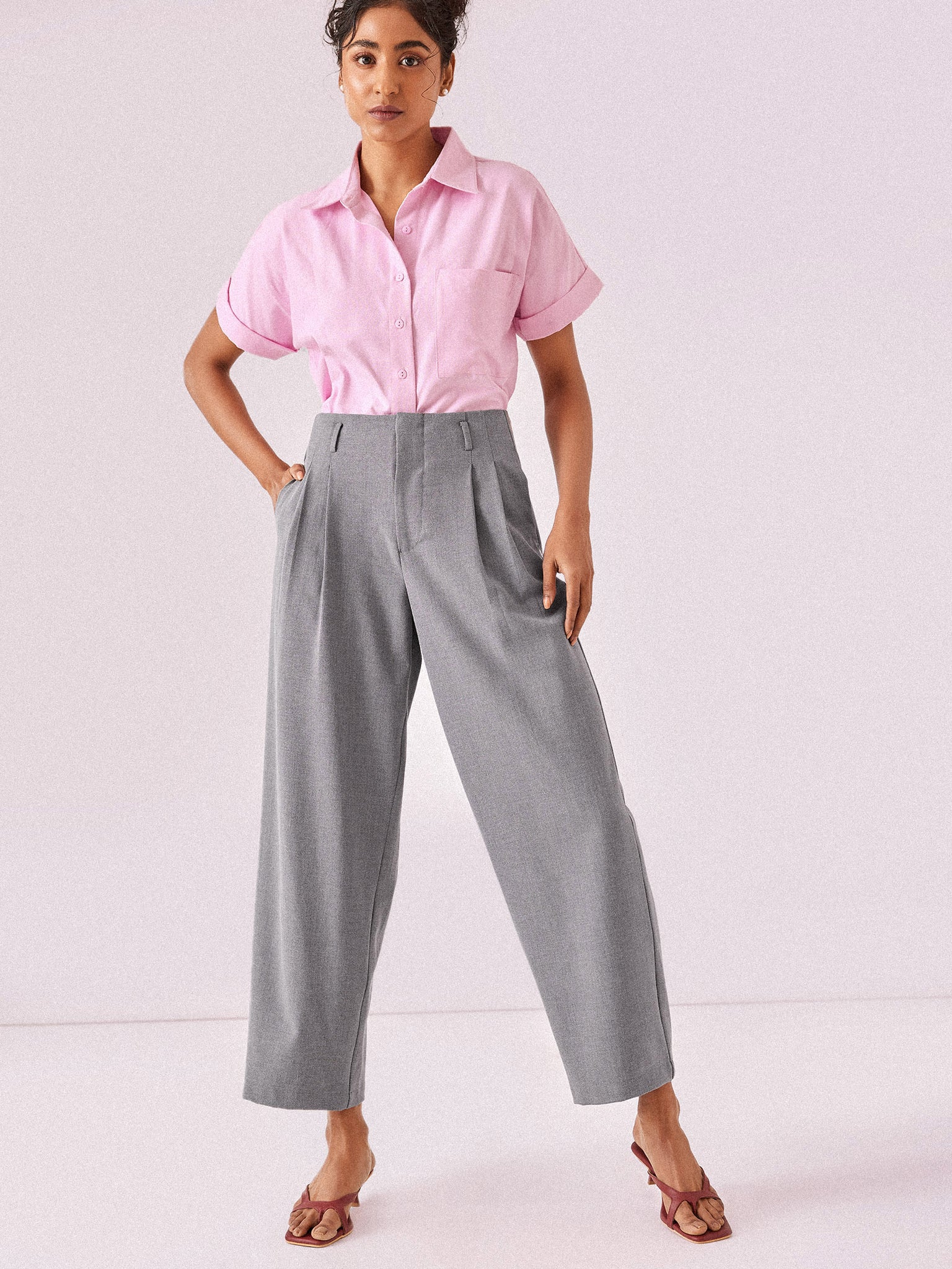 Grey Pleated Flare Trousers
Grey Pleated Flare Trousers