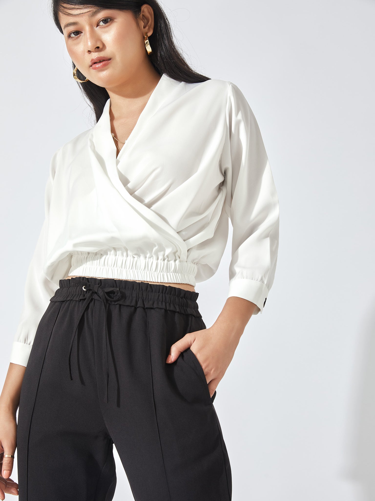 Ivory Satin Wrap Crop Top
Ivory Satin Wrap Crop Top