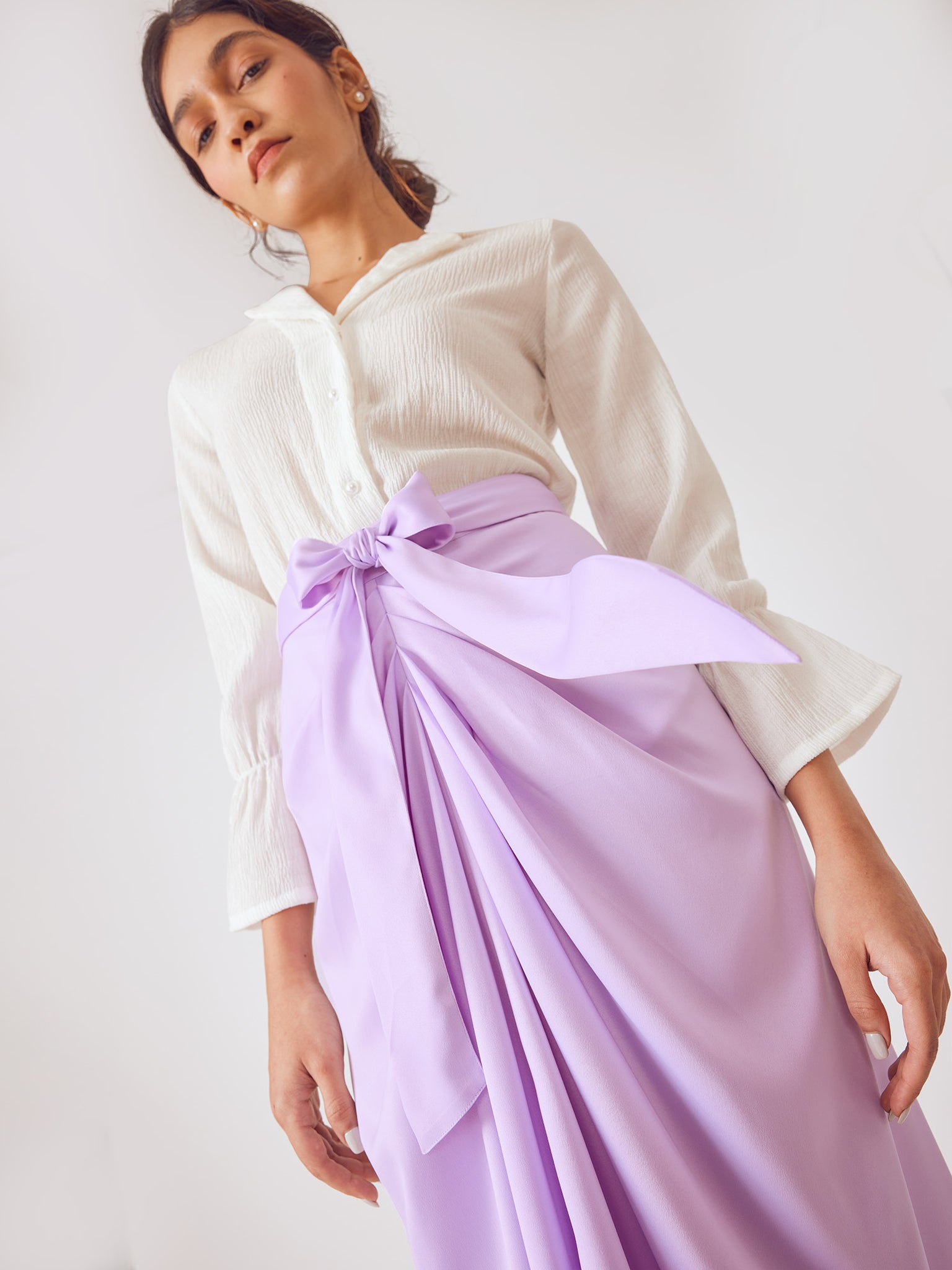 Lilac Satin Draped Skirt
Lilac Satin Draped Skirt