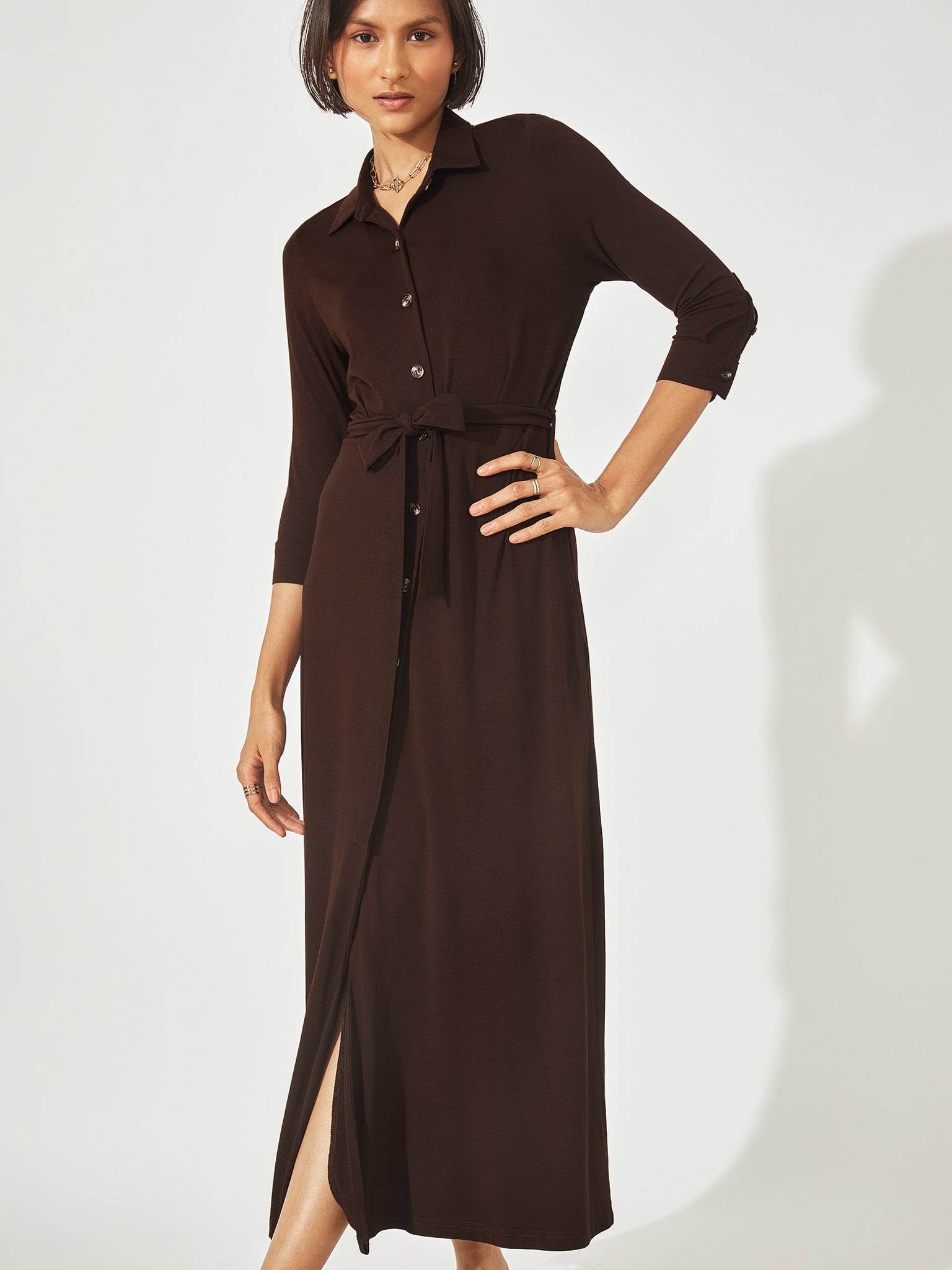 Mocha Longline Shirt Dress
Mocha Longline Shirt Dress
