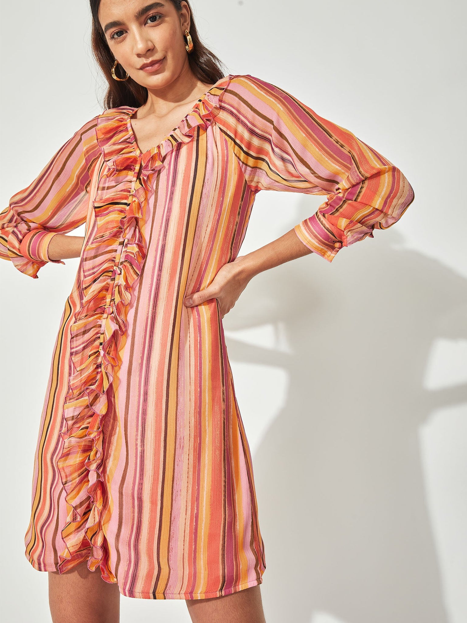 Multistripe Front Ruffle Mini Dress
Multistripe Front Ruffle Mini Dress