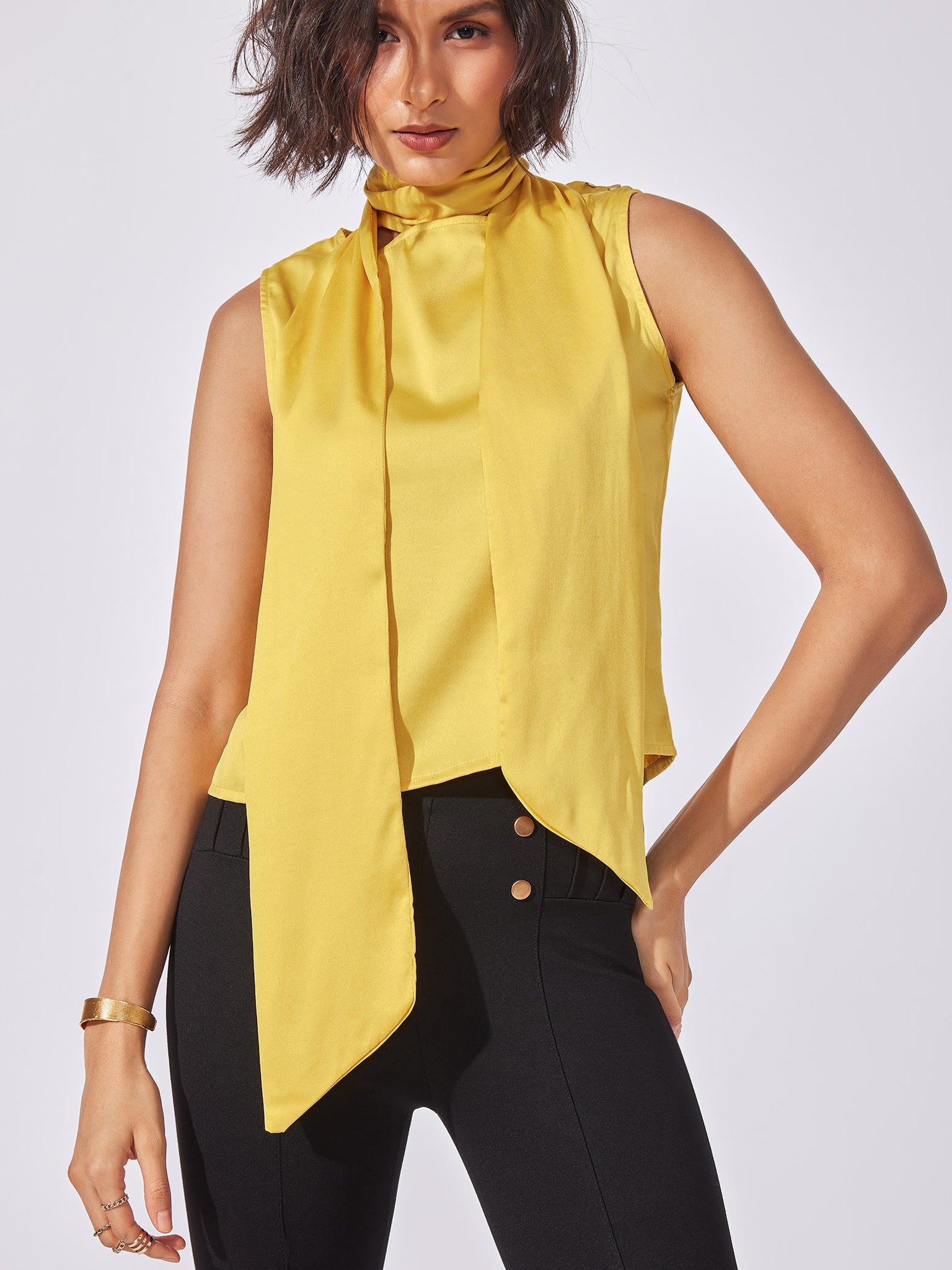 Mustard Neck Tie-Up Satin Top
Mustard Neck Tie-Up Satin Top