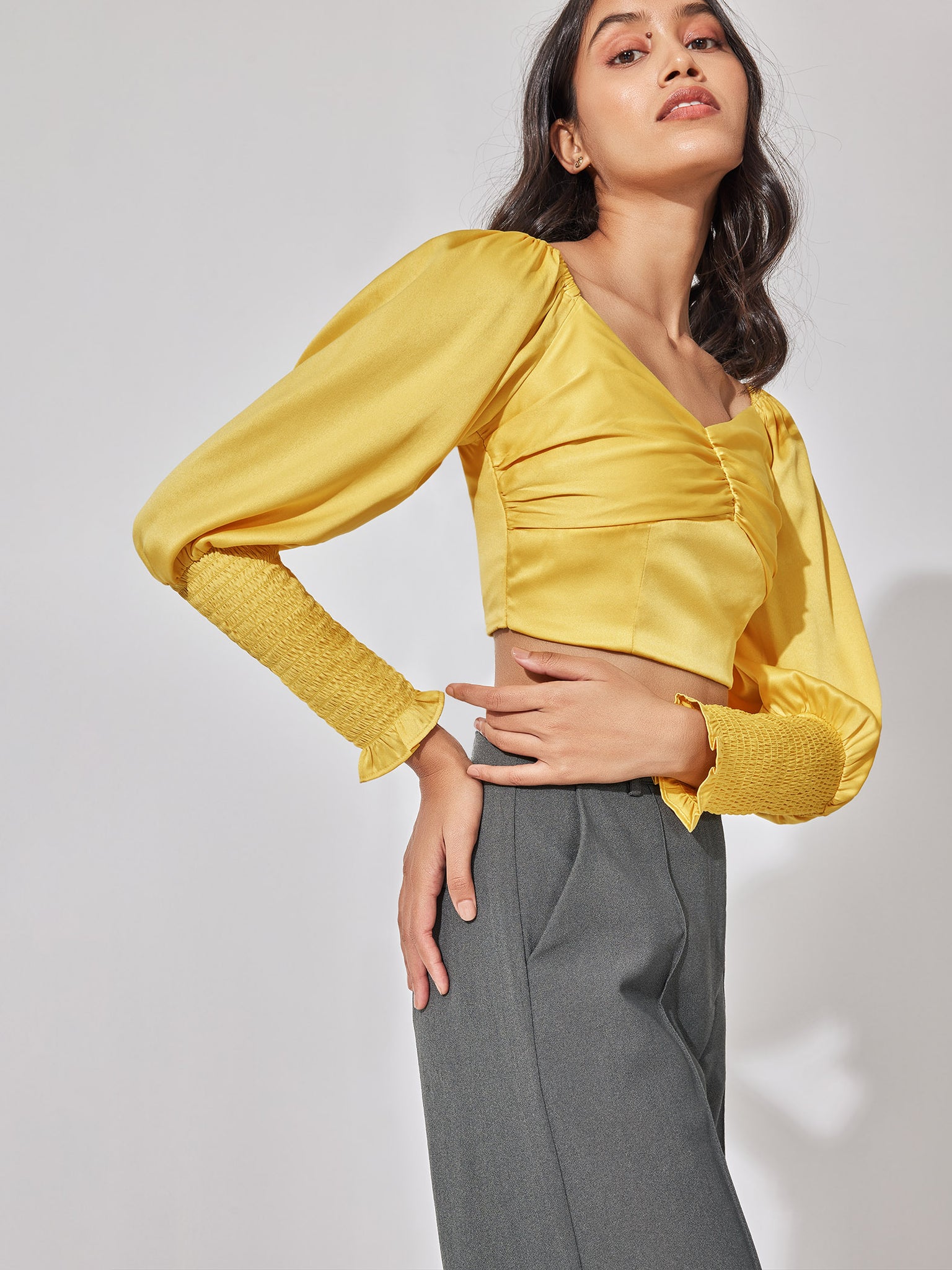 Mustard Satin Smocked Top
Mustard Satin Smocked Top