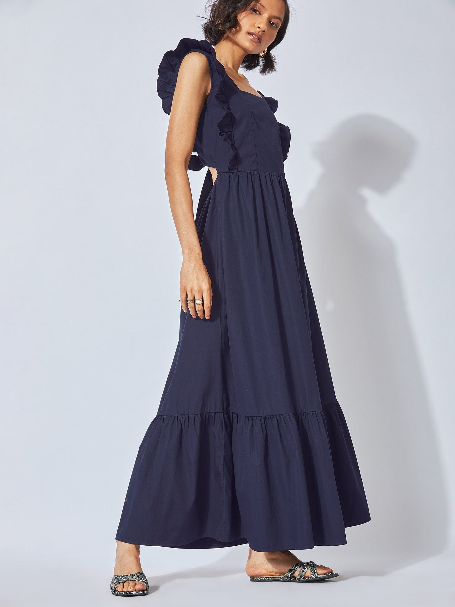 Navy Cut-Out Tiered Maxi Dress 
Navy Cut-Out Tiered Maxi Dress