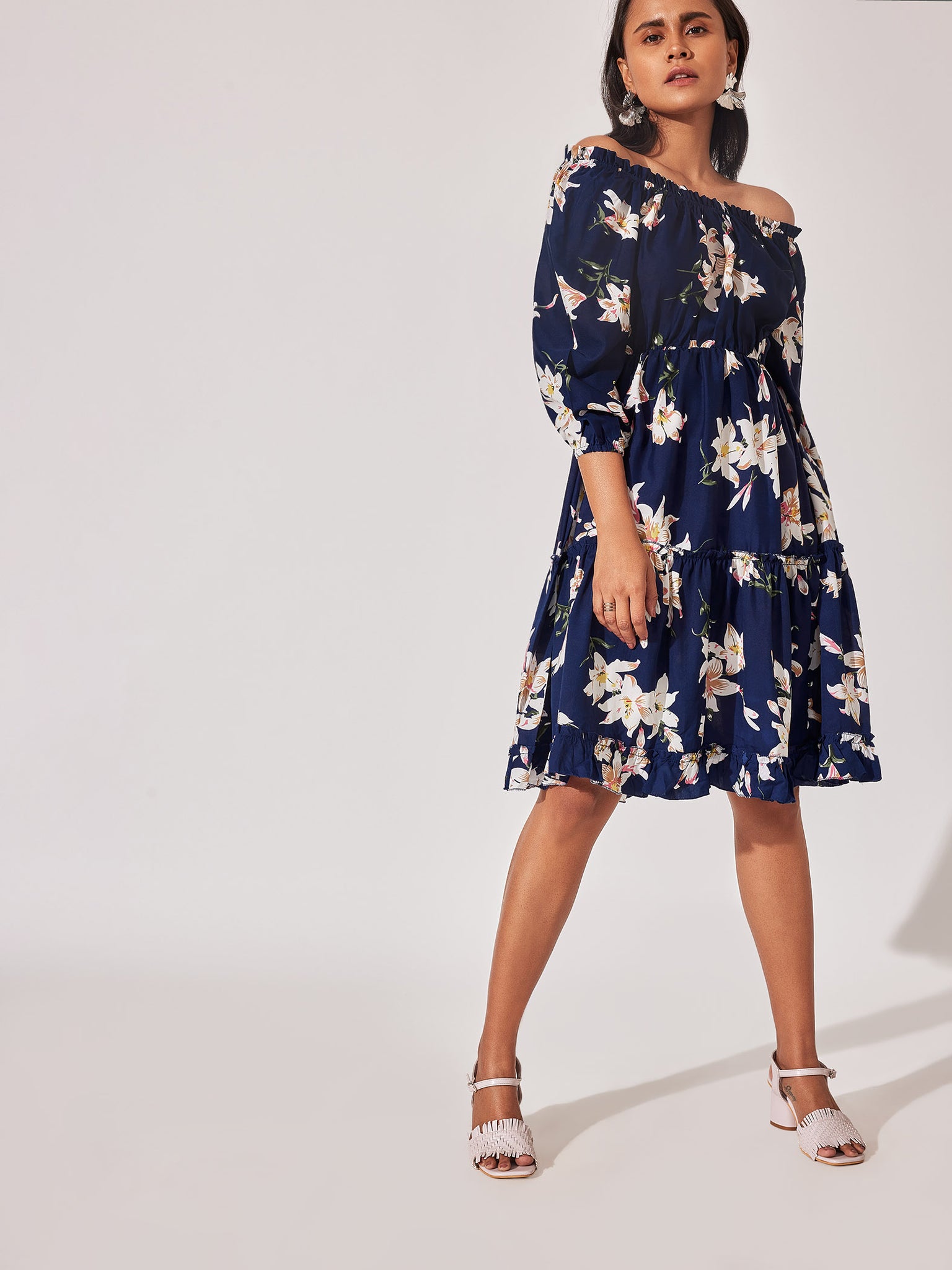 Navy Floral Off Shoulder Dress
Navy Floral Off Shoulder Dress