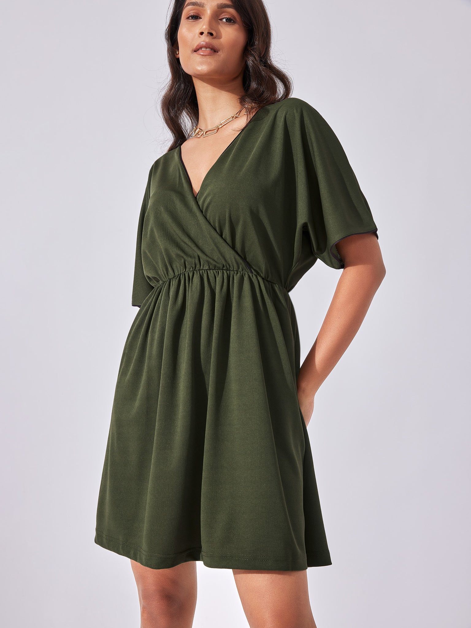 Olive Textured Overlap Dress, Brown
Olive Textured Overlap Dress, Brown