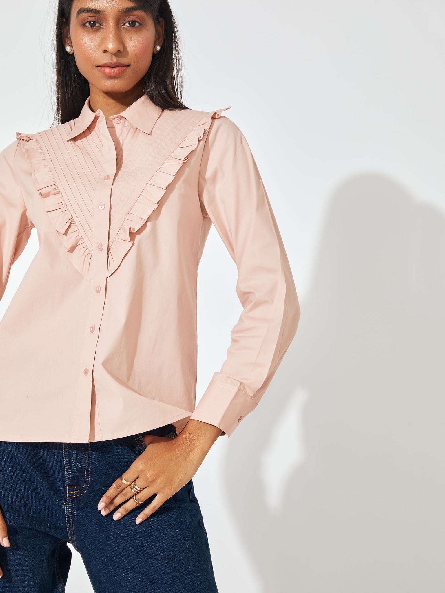 Pale Pink Yoke Pleated Shirt 
Pale Pink Yoke Pleated Shirt