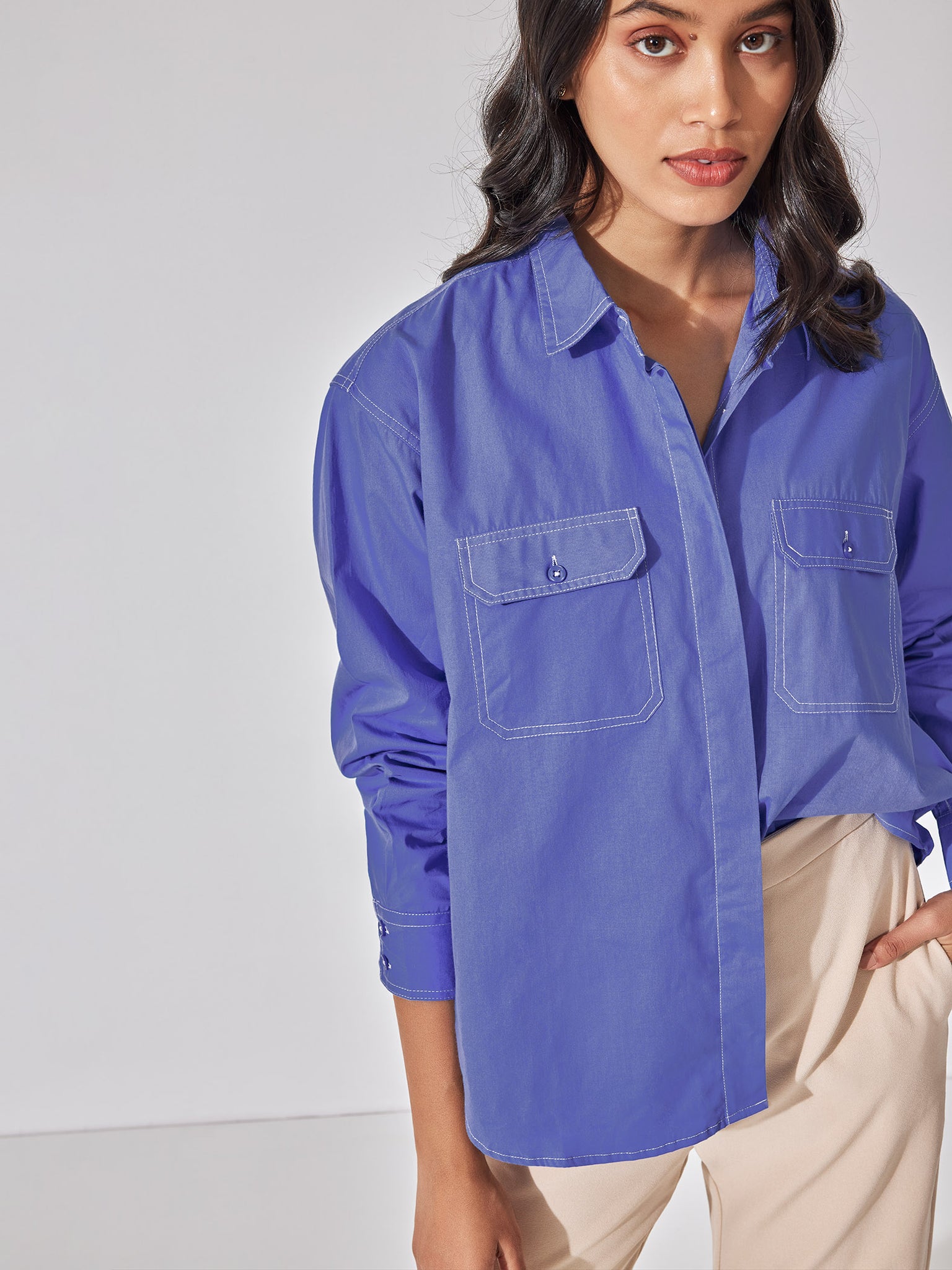 Purple Topstitch Detail Shirt 
Purple Topstitch Detail Shirt
