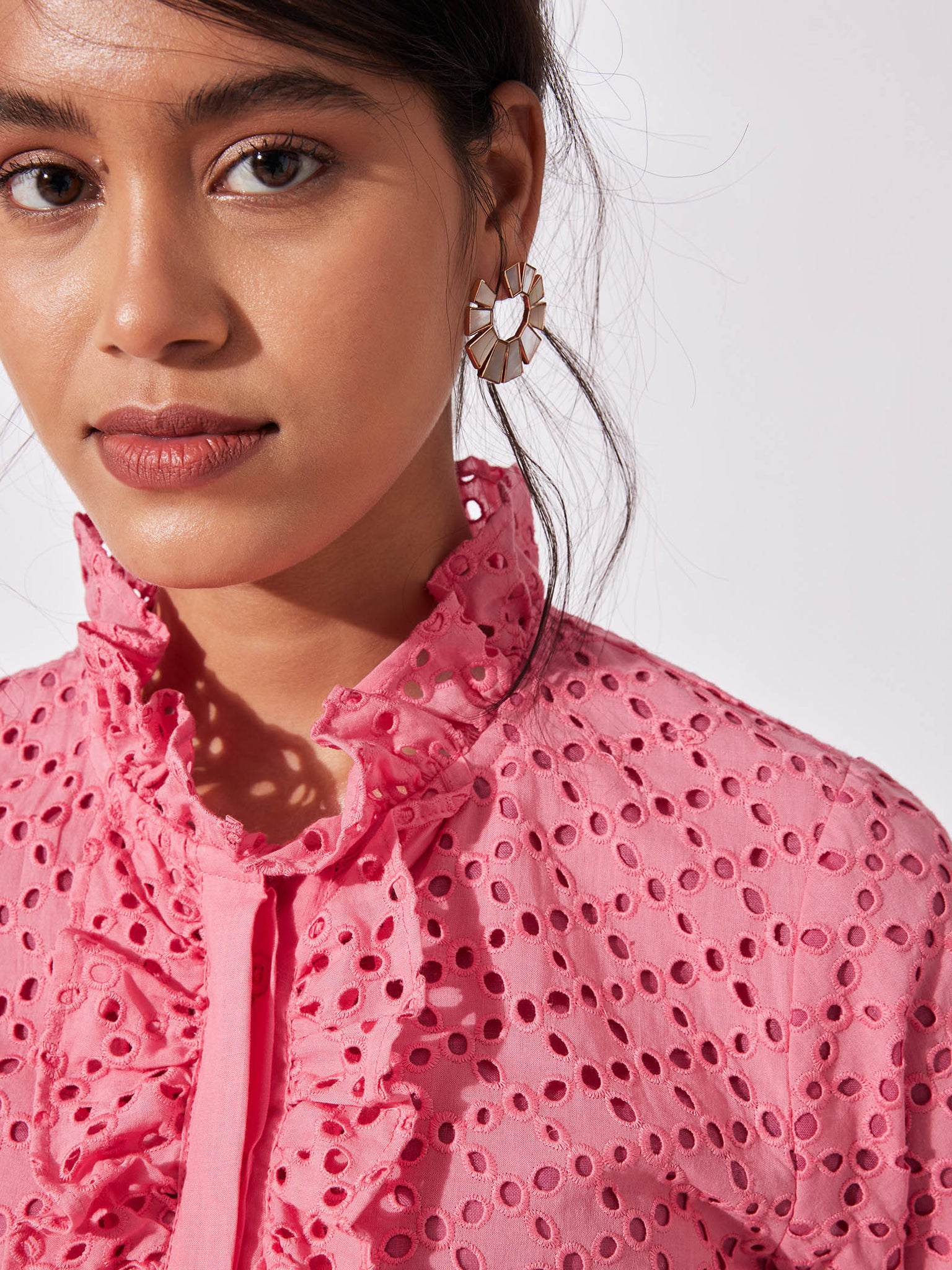 Rose Ruffled Schiffli Shirt
Rose Ruffled Schiffli Shirt