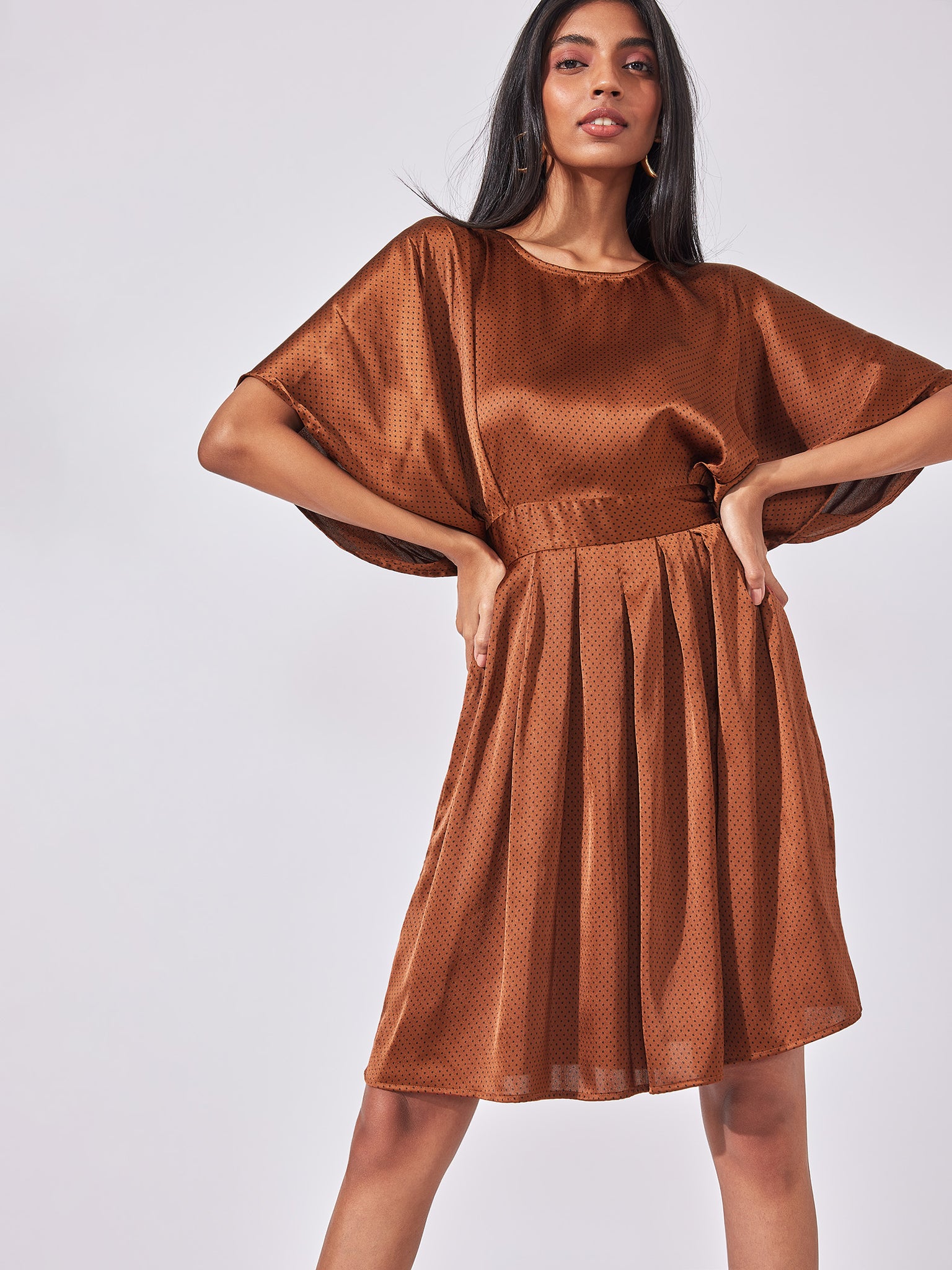 Rust & Black Polka Pleat Dress
Rust & Black Polka Pleat Dress