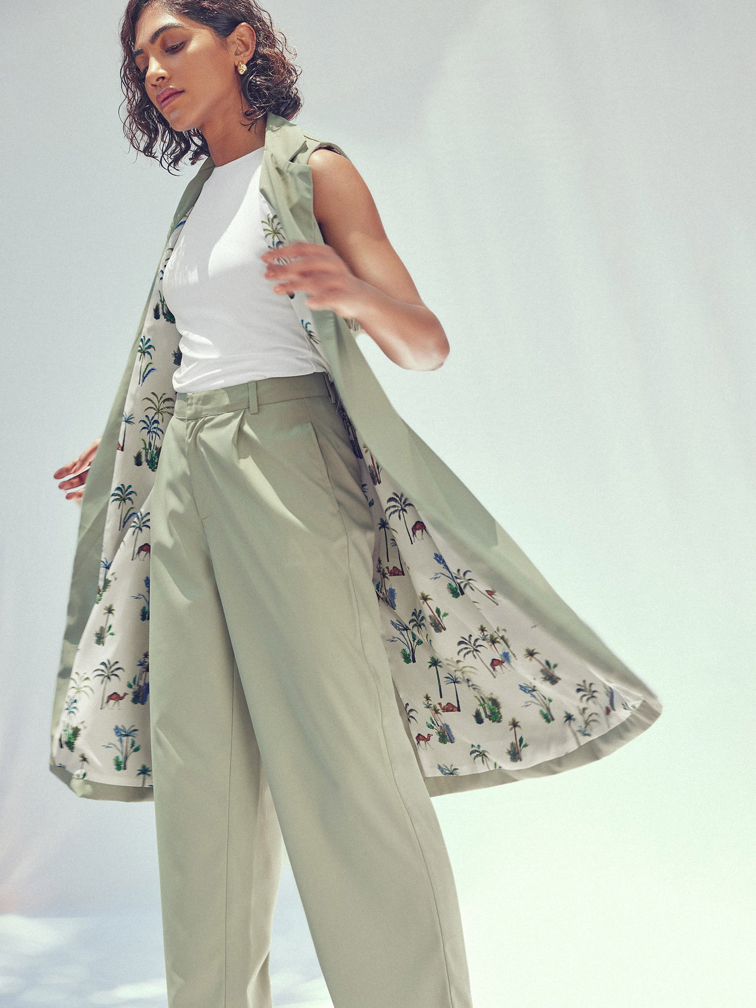 Sage Sleeveless Trench Coat 
Sage Sleeveless Trench Coat