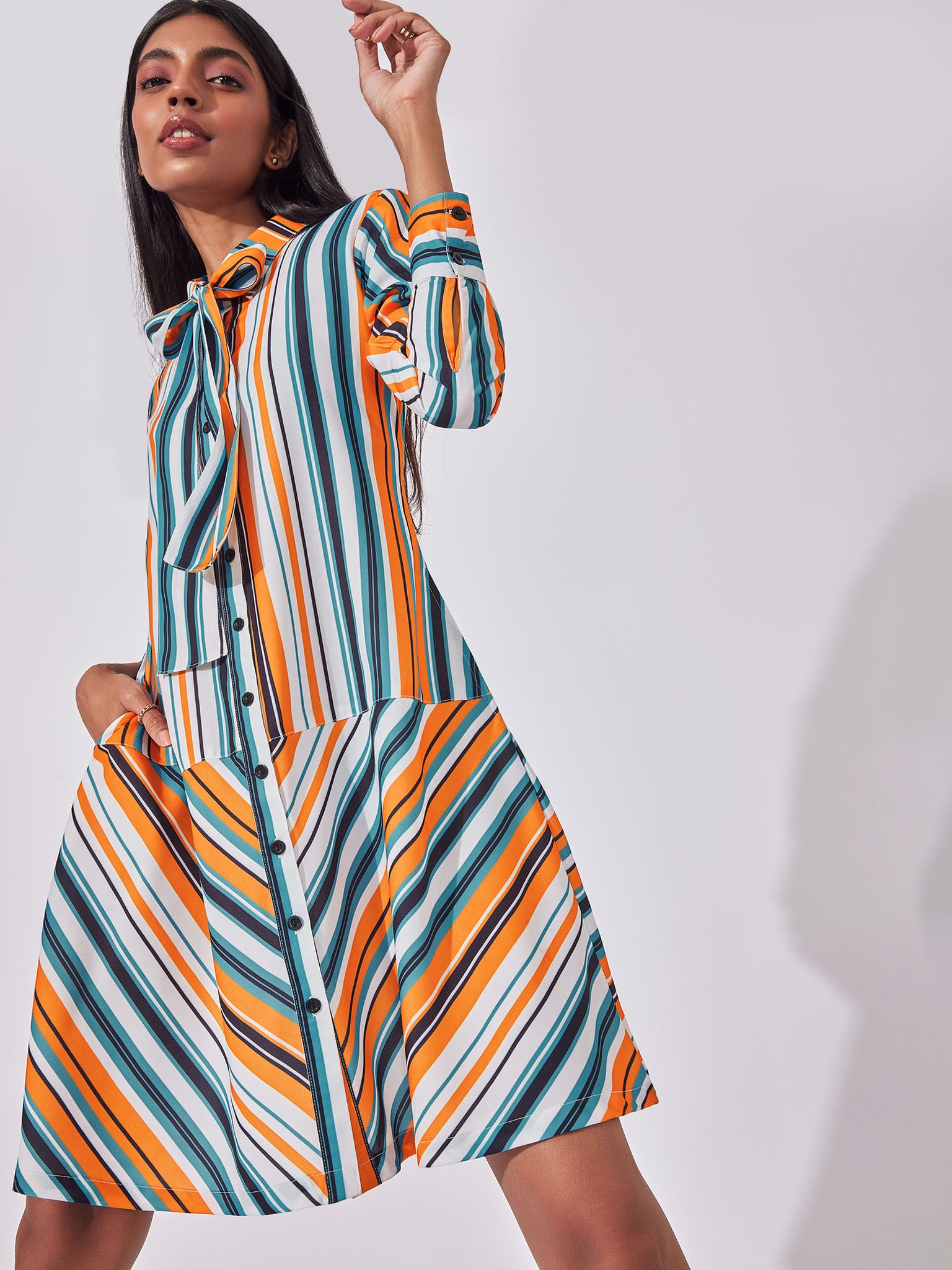 Striped Bow Tie Shirt Dress
Striped Bow Tie Shirt Dress