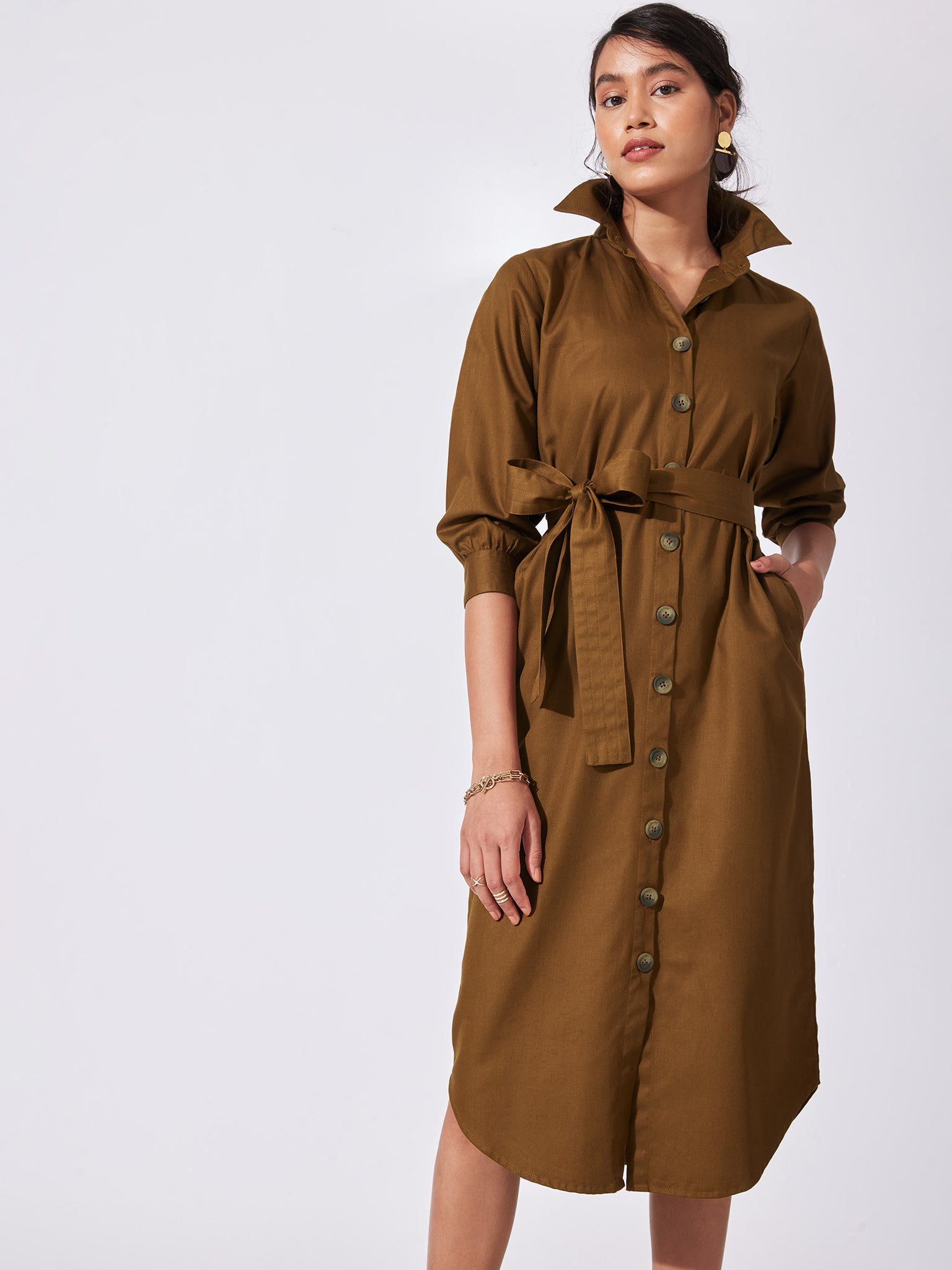 Walnut Self Tie Shirt Dress
Walnut Self Tie Shirt Dress