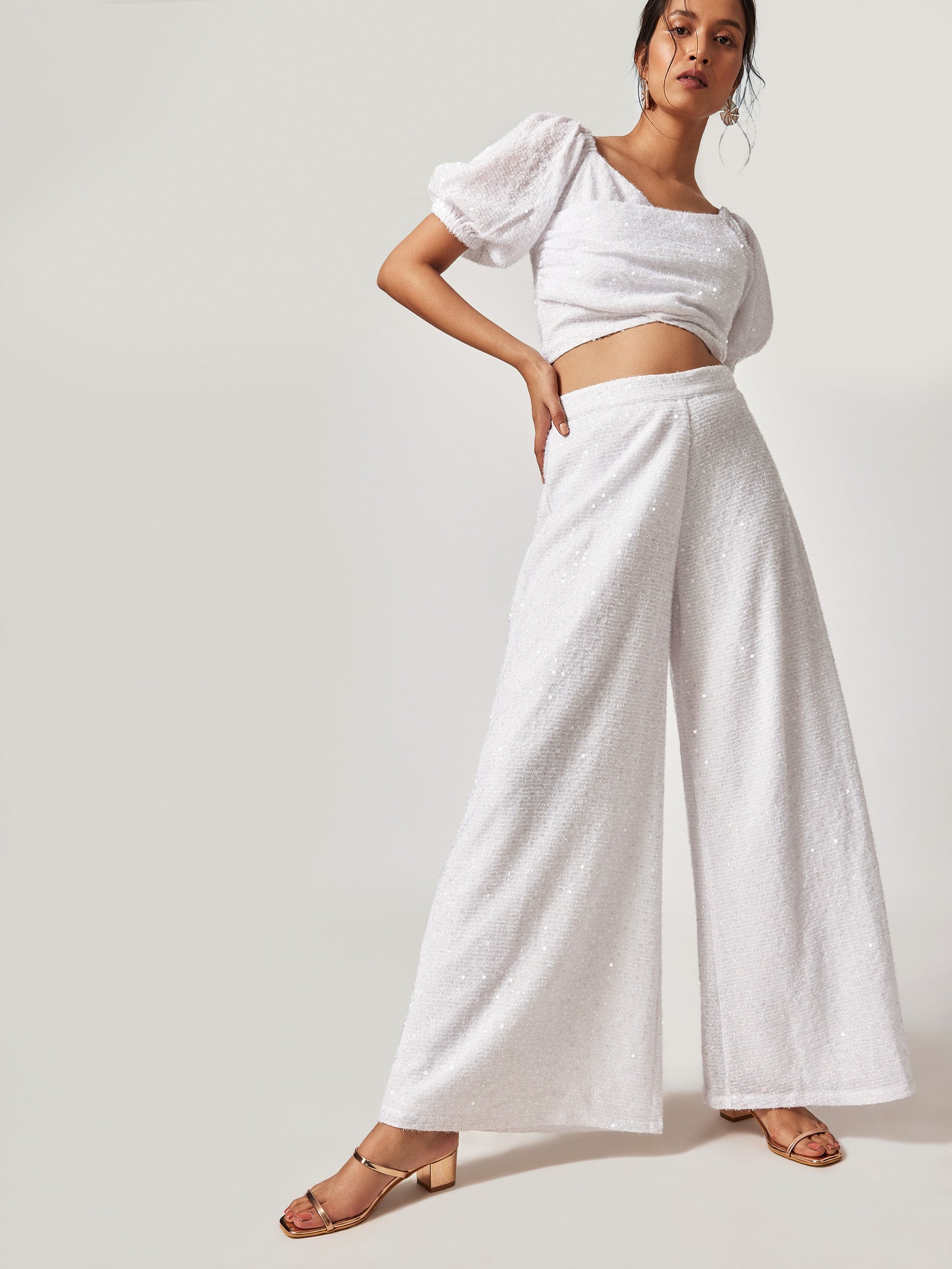 Buy White Sequin Flared Pants Online
