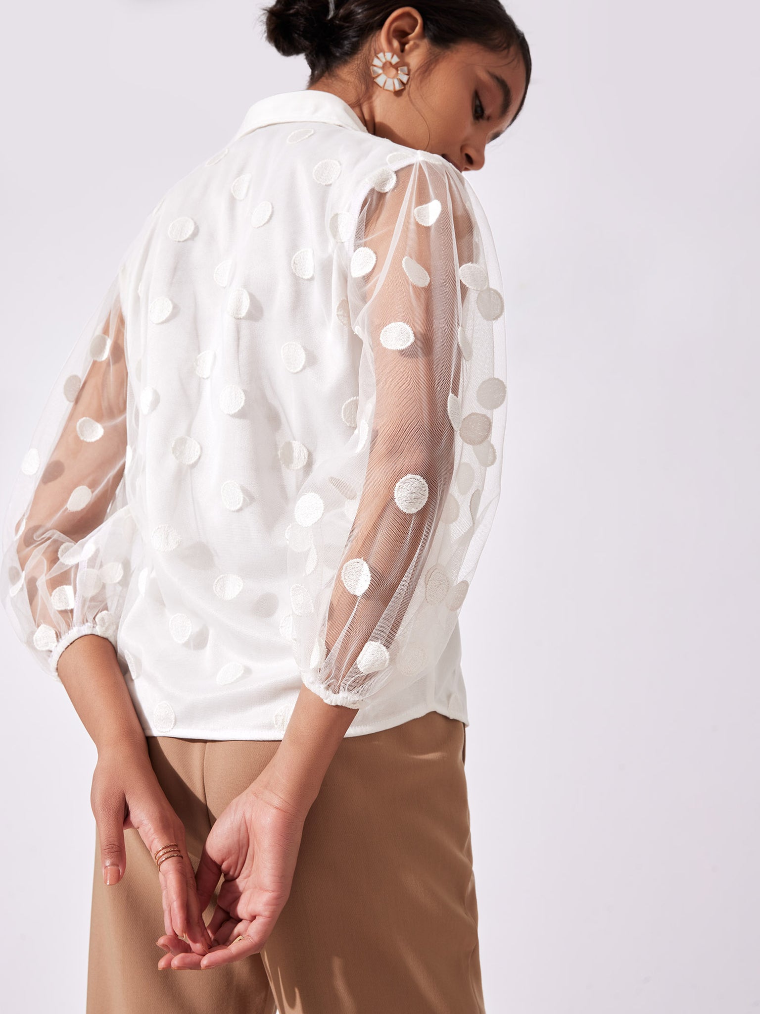 White Sheer Polka Shirt 
White Sheer Polka Shirt