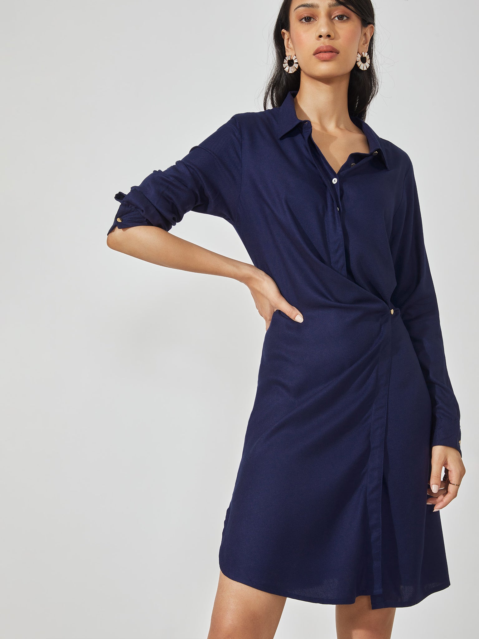 Navy Wrap Button Shirt Dress
Navy Wrap Button Shirt Dress