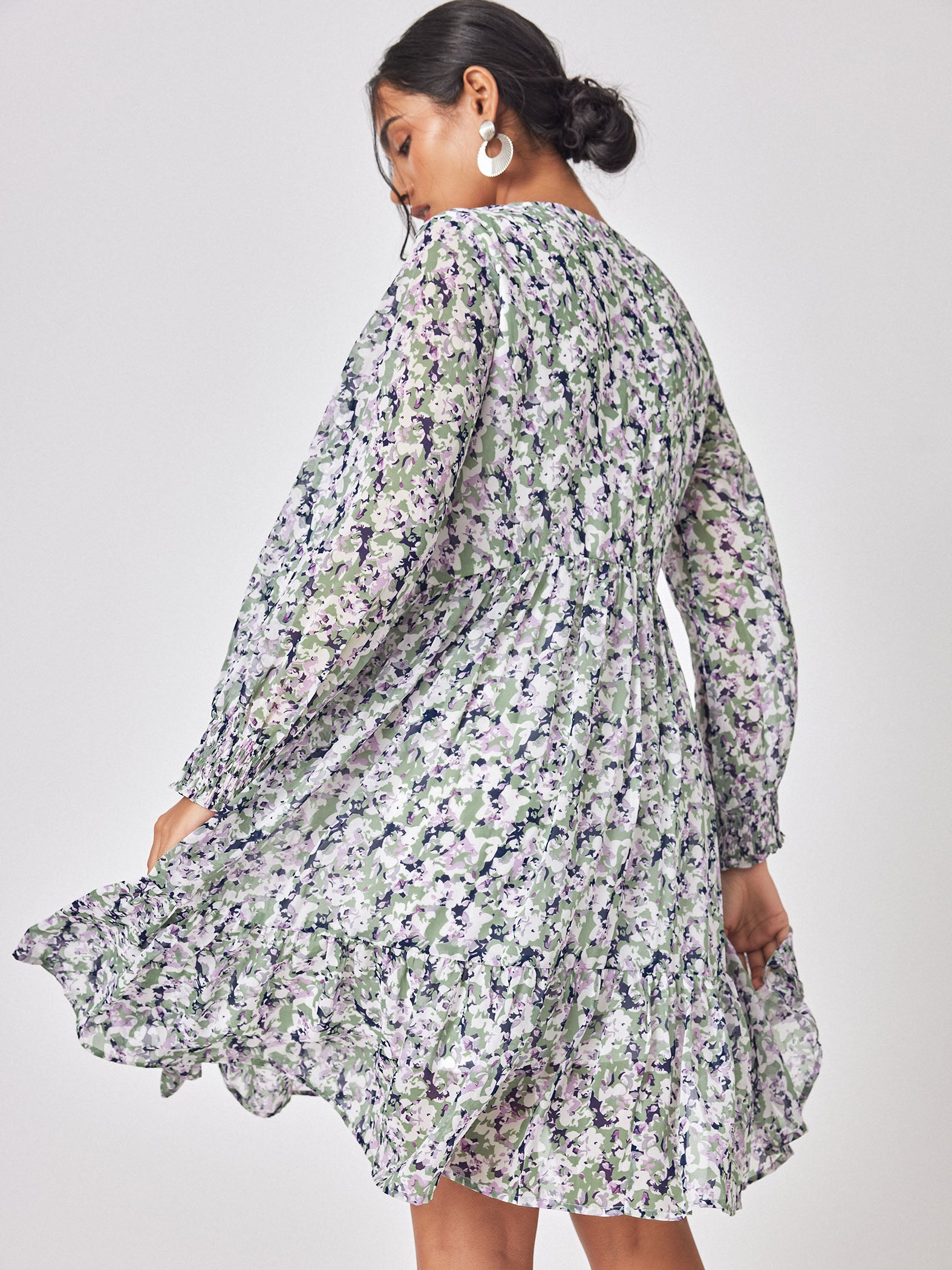Abstract Floral Print Drop Waist Dress