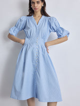 Aqua Gingham Puff Sleeve Dress