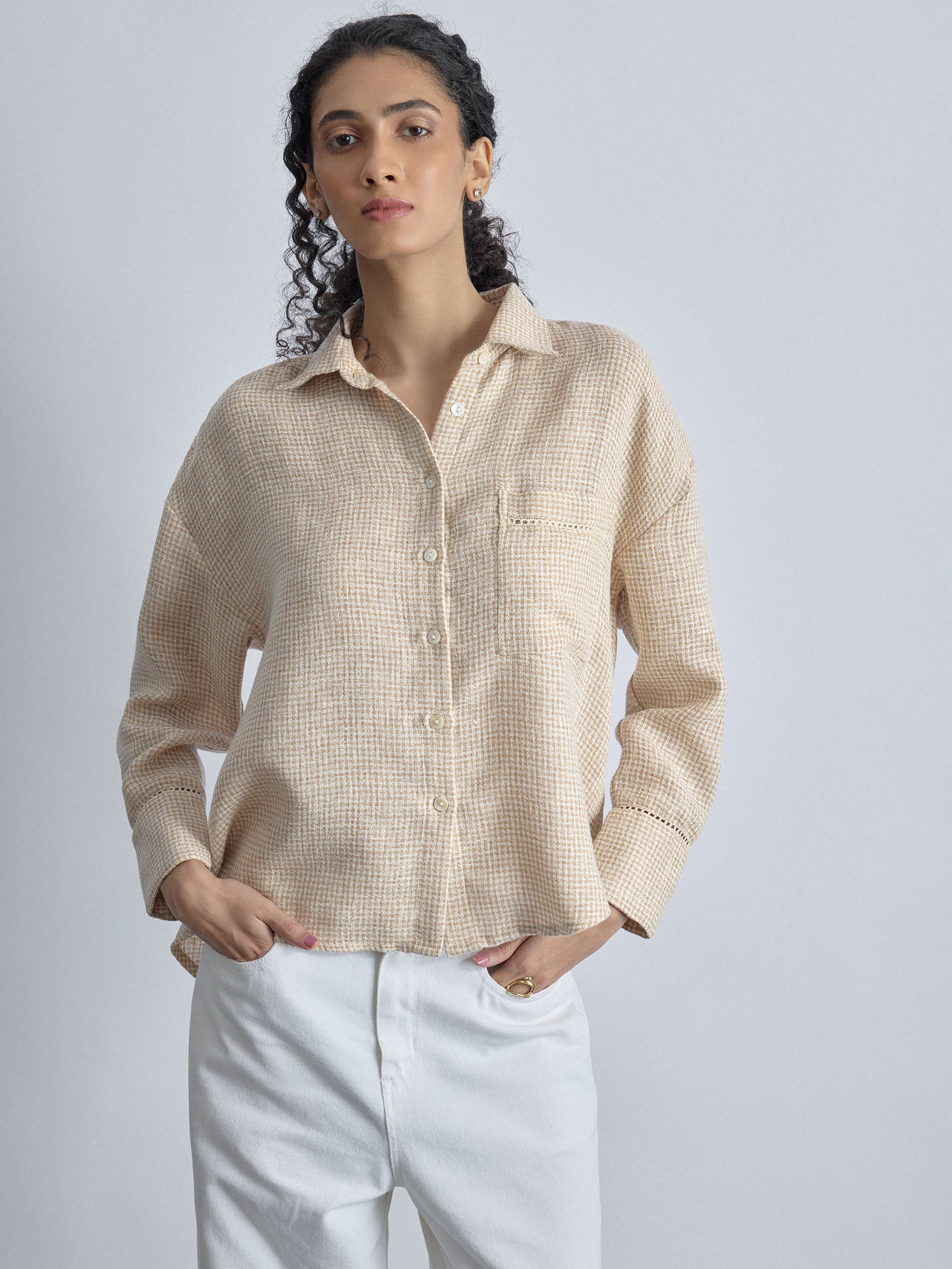 Beige Jute Lace Detail Shirt