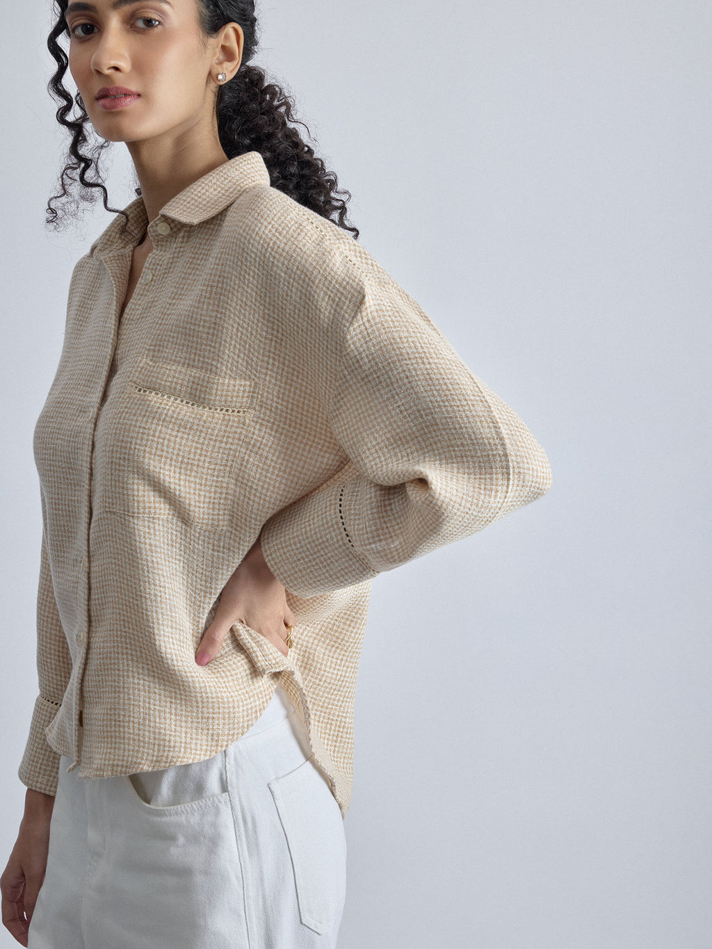 Beige Jute Lace Detail Shirt