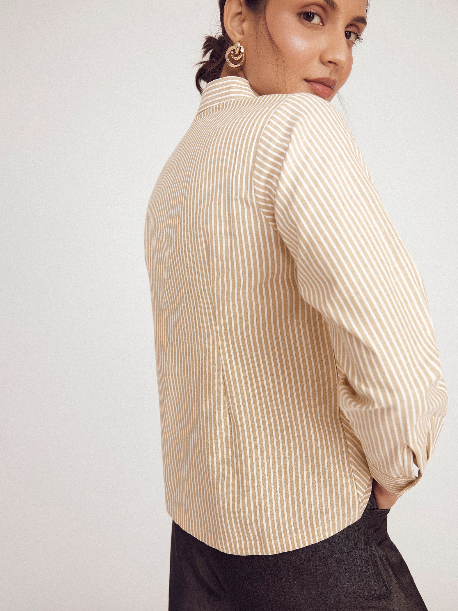 Beige Striped Cotton Shirt