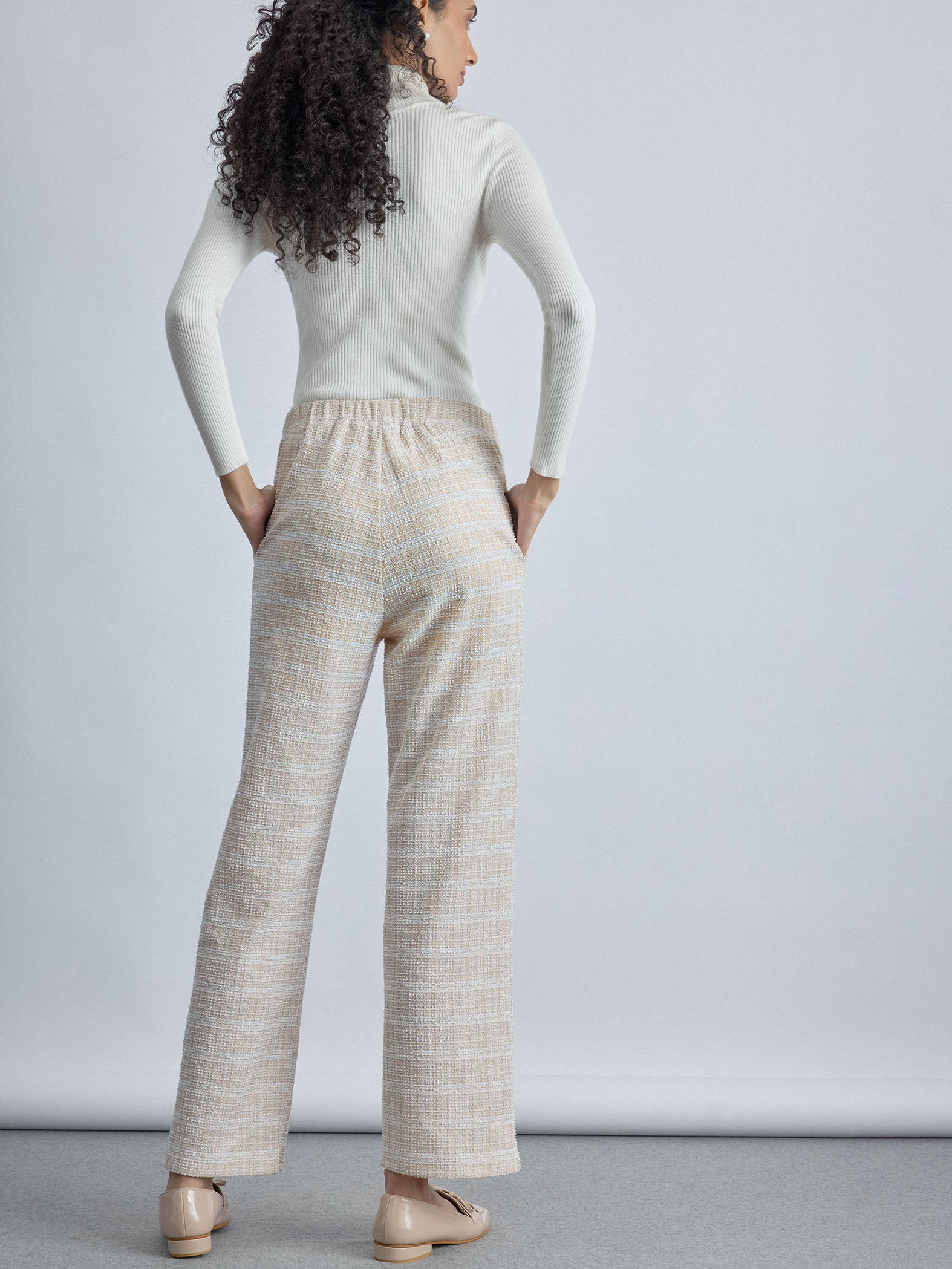 Beige Tweed Flared Pants