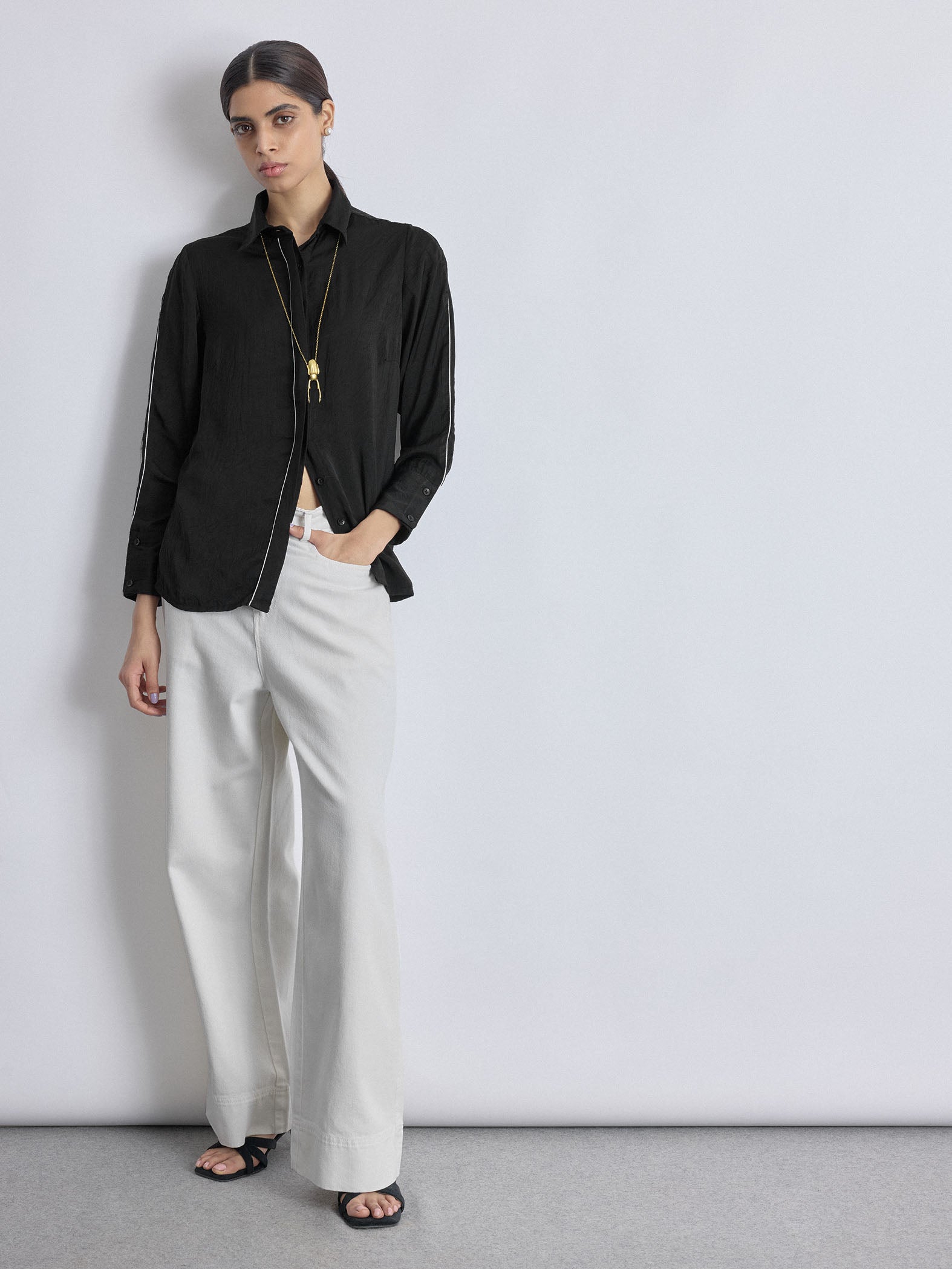 Black Contrast Piping Detail Shirt