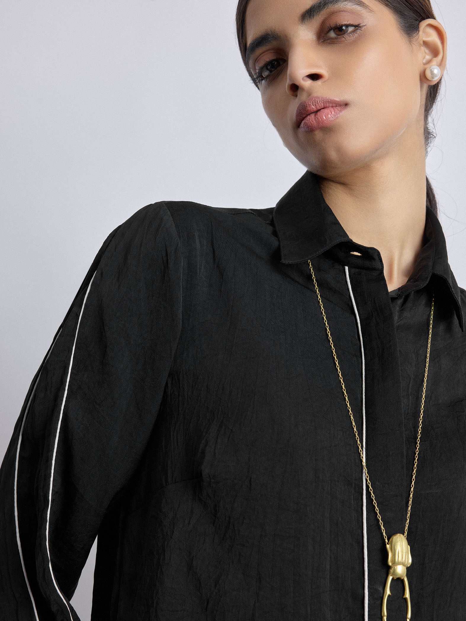 Black Contrast Piping Detail Shirt