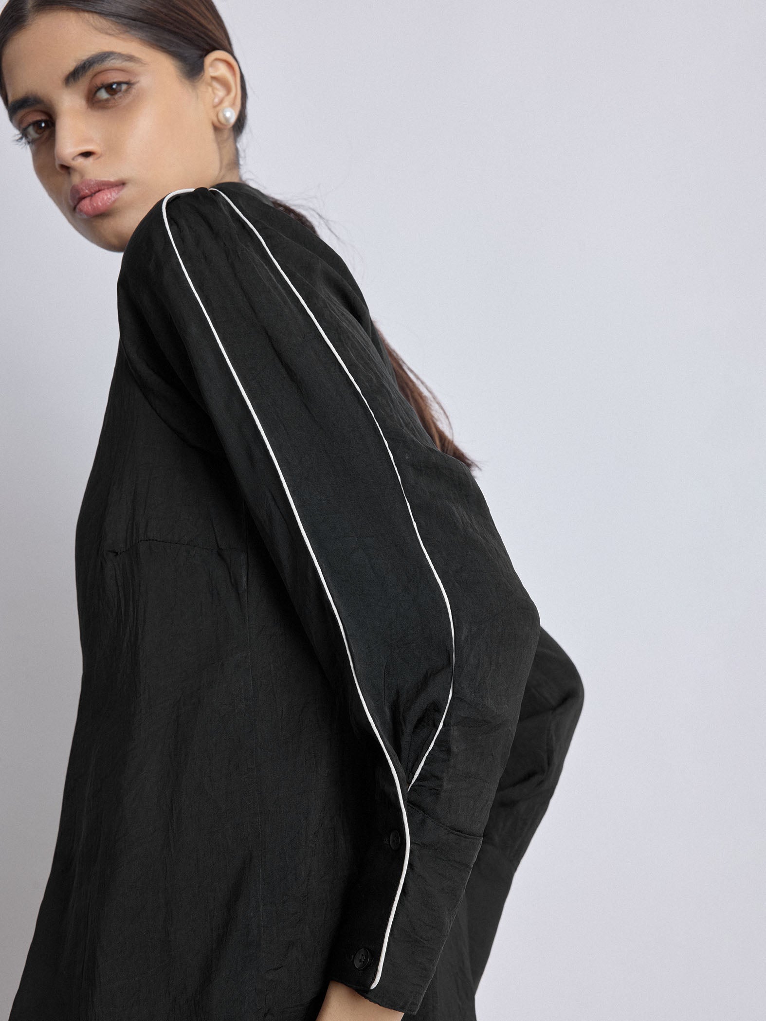 Black Contrast Piping Detail Shirt