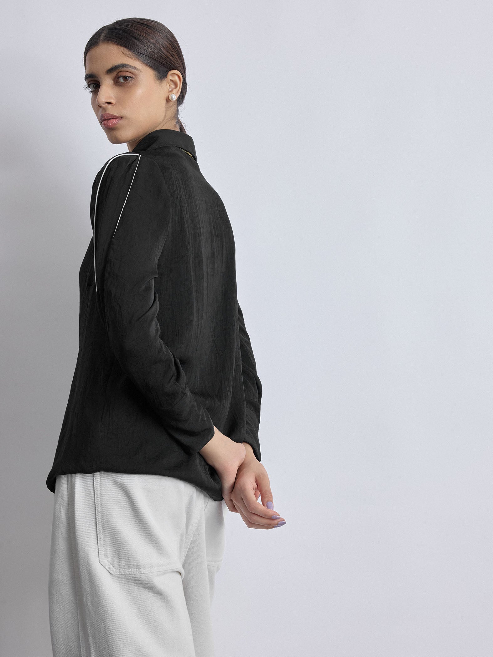 Black Contrast Piping Detail Shirt