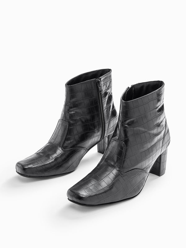 Black Croc Textured Boots